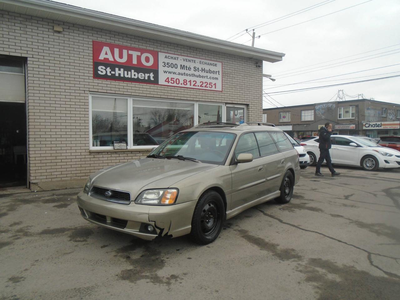 <a href=https://www.autosthubert.com/occasion/Subaru-Legacy-2003.html>https://www.autosthubert.com/occasion/Subaru-Legacy-2003.html</a>

VÉHICULE SITUÉ AU 3500 MONTÉE ST-HUBERT, SAINT-HUBERT, J3Y 4J5, 450.812.2251.
SUBARU LEGACY 2003, TRANSMISSION AUTOMATIQUE, 211 000 KM CERTIFIÉ, MOTEUR 4 CYLINDRES 2.5 LITRES FIABLE ET ROBUSTE. VÉHICULE TOUT ÉQUIPÉ AVEC VITRES PORTES ET MIROIRS ÉLECTRIQUE, AIR CLIMATISÉ, RÉGULATEUR DE VITESSE, TOIT OUVRANT, SIÈGES EN CUIR, ÉLECTRIQUE ET CHAUFFANTS, RADIO AM/FM/CD, VOLANT MULTIFONCTIONS ET  AJUSTABLE, BIEN CHAUSSÉ SUR 4 BON PNEUS SUR JANTES, VITRES TEINTÉS ET BIEN PLUS! UNE OFFRE A NE PAS MANQUER !!! PROFITEZ DE NOTRE FINANCEMENT CLÉ EN MAIN AVEC UN TAUX À PARTIR DE 4.9%. FINANCEMENT MAISON DISPONIBLE APPROUVÉ A 100%, AUCUN CAS REFUSÉ! NOUS OFFRONS LES MEILLEURS PRODUITS DE FINANCEMENT, AVONS UN APPROVISIONNEMENT EXCLUSIF AUPRÈS DES CONCESSIONNAIRES ET OFFRONS LES MEILLEURS PRIX DU MARCHÉ ! OUVERT 7 JOURS SEMAINE. POSSIBILITÉ d ÉCHANGE ET PLUS ENCORE ! FINANCEMENT 1RE 2E ET 3E CHANCE AU CRÉDIT WWW.AUTOSTHUBERT.COM POUR VOIR TOUS LES VÉHICULES EN INVENTAIRE. 2 CONCESSIONNAIRES SUR LA RIVE-SUD DE MONTREAL. 308837 PL