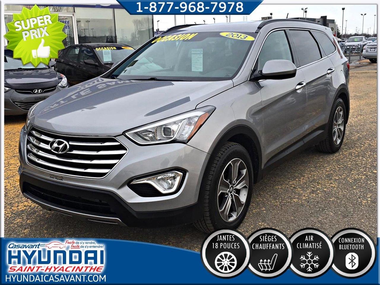 <a href=http://www.hyundaicasavant.com/occasion/Hyundai-Santa_Fe-2013.html>http://www.hyundaicasavant.com/occasion/Hyundai-Santa_Fe-2013.html</a>

Hyundai Santa Fe XL ** Une  propri?taire, jamais accident? ** ** bas kilom?trage ** 2013Régulateur de vitesse, Essuie-glaces intermittents, Freins ABS, Contrôle de stabilité, Coussin gonflable conducteur, Coussins gonflables latéraux, Lecteur CD, Lecteur MP3, Portes électriques, Vitres électriques, Air climatisé, Commandes audio au volant, Lampes de lecture arrière, Sièges arrières rabattables, Sièges chauffants, Volant ajustable, Tapis protecteurs, Vitres teintées, Ordinateur de bord, Tout équipé, Direction assistée, Télédéverrouillage, Sièges de troisième rangée, Rétroviseurs chauffants, Banquette arrière divisé, Coussins gonflables arrière pour la tête, Sièges tissu, Siège conducteur - soutien lombaire, Freins à disque, Rétroviseurs électriques, Jantes en alliage, Antipatinage, Phares antibrouillards, Verrous de sécurité pour enfants, Sièges baquets, Prise Auxiliaire, Port USB, Climatisation arrière, Entreposage Média sur disque dur