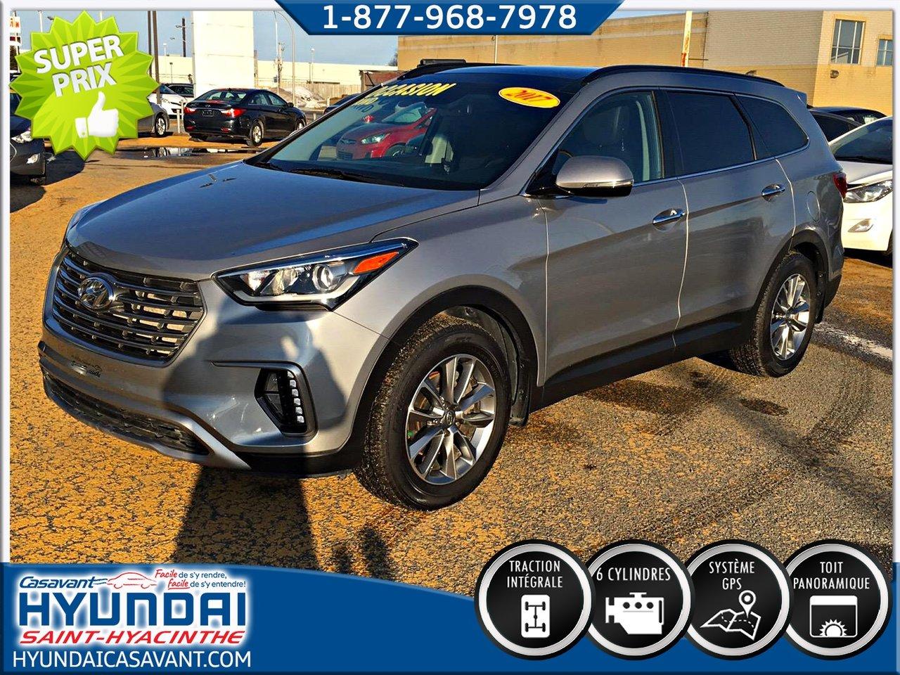 <a href=http://www.hyundaicasavant.com/occasion/Hyundai-Santa_Fe_XL-2017.html>http://www.hyundaicasavant.com/occasion/Hyundai-Santa_Fe_XL-2017.html</a>

Hyundai Santa Fe XL ** enti?rement ?quip? ** ** AWD, cuir, mags, navig. toit pano. cam?ra de recul  ** 2017Régulateur de vitesse, Toit ouvrant, Essuie-glaces intermittents, Essuie-glace arrière, Anti-démarreur, Freins ABS, Contrôle de stabilité, Coussin gonflable conducteur, Coussins gonflables latéraux, Lecteur CD, Chargeur de CD, Lecteur MP3, 6 Haut-parleurs, Portes électriques, Sièges électriques, Tachymètre, Vitres électriques, Intérieur en cuir, Climatisation deux zones, Commandes audio au volant, Sièges arrières rabattables, Sièges chauffants, Volant ajustable, Tapis protecteurs, Vitres teintées, Ordinateur de bord, Tout équipé, Caméra de recul, Radio AM/FM, Volant gainé de cuir, Sièges arrières chauffants, Direction assistée, Télédéverrouillage, Sièges de troisième rangée, Rétroviseurs chauffants, Banquette arrière divisé, Siège à réglage électrique, Coussins gonflables arrière pour la tête, Siège conducteur - soutien lombaire, Démarrage sans clé, Freins à disque, Rétroviseurs électriques, Jantes en alliage, Antipatinage, Phares antibrouillards, Verrous de sécurité pour enfants, Sièges baquets, Prise Auxiliaire, Port USB, Climatiseur automatique, Aide au stationnement (capteurs), Surveillance de langle mort