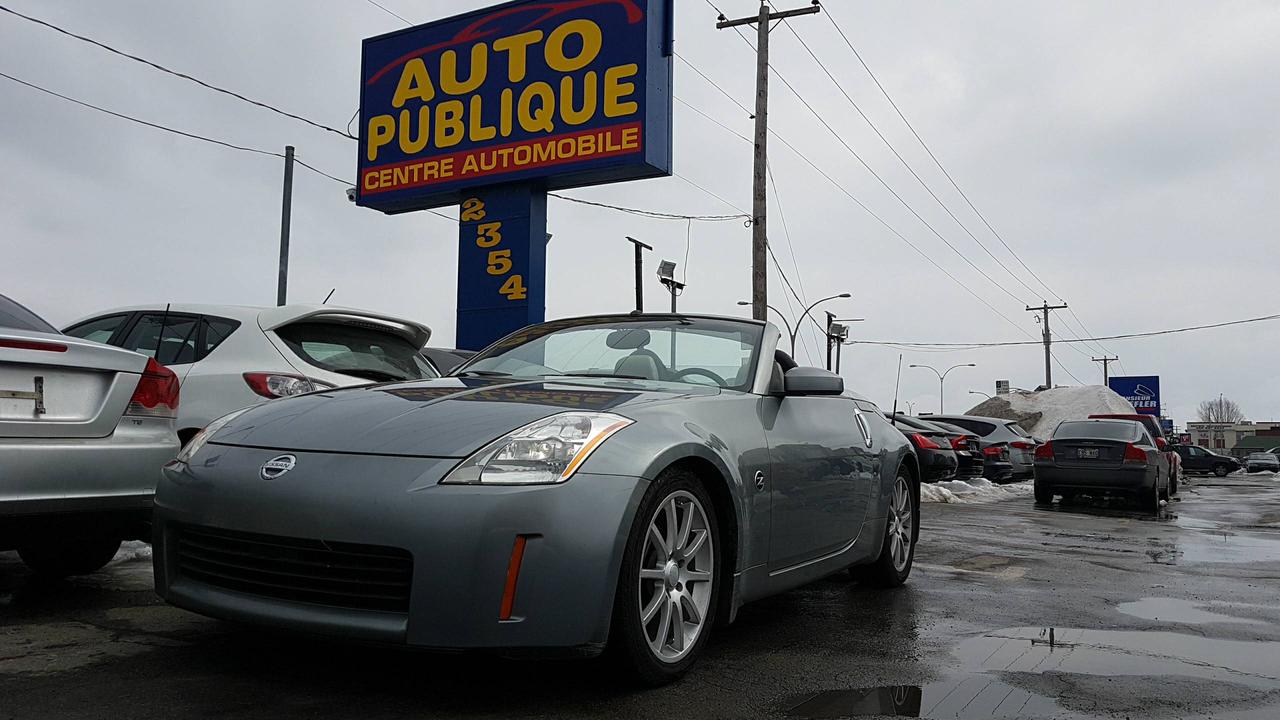 <a href=https://www.autopublique.ca/occasion/Nissan-350Z-2005.html>https://www.autopublique.ca/occasion/Nissan-350Z-2005.html</a>

Nissan 350Z 2005 roadster, 167,000km, manuelle 6 vitsses, véhicule très propre, groupe électrique, air climatisé, voiture unique!

Auto Publique, en affaires depuis plus de 30 ans vous invite à venir voir notre grande sélection de véhicules certifies avec le rapport carproof!

Notre site situé à Laval vous offre tous les soins requis pour votre nouveau véhicule sous un même toit : Mécanique  à taux réduit si vous achetez un véhicule chez nous, des rabais sur lesthétique ainsi la teinte de vitres, débosselage sans peinture, carrosserie, remplacement de pare-brise et bien plus.

Tous nos véhicules ont un rapport dinspection détaillé, sont soigneusement préparés.

Nous vous offrons le financement 1ère, 2ème et 3ème chance au crédit ainsi que la politique du meilleur prix garanti !

Osez comparer. Avant dacheter venez rencontrer notre personnel dynamique dans un environnement sans pression. Notre mission est de vous trouver le véhicule de votre choix, selon vos critères ! Si nous ne lavons pas, nous pouvons vous le trouver ! Frais de préparation en sus.

Se habla Español !