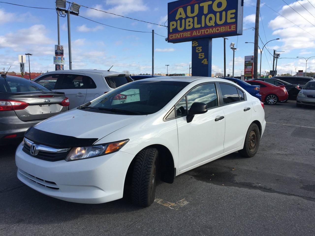 <a href=https://www.autopublique.ca/occasion/Honda-Civic-2012.html>https://www.autopublique.ca/occasion/Honda-Civic-2012.html</a>

Honda Civic DX 2012 en excellent etat !!!
Le plaisir de conduire un vehicule economique et fiable. Vehicule manuel.
garantie mecanique 2 ans incluse

Nos sites situés à Laval et Mirabel vous offrent tous les soins requis pour votre nouveau véhicule sous un même toit : Mécanique  à taux réduit si vous achetez un véhicule chez nous, des rabais sur lesthétique ainsi la teinte de vitres, débosselage sans peinture, carrosserie, remplacement de pare-brise et bien plus.

Tous nos véhicules ont un rapport dinspection détaillé, sont soigneusement préparés.

Nous vous offrons le financement 1ère, 2ème et 3ème chance au crédit ainsi que la politique du meilleur prix garanti !
Approbation rapide par notre site web autopublique.ca ou par telephone. 1ere, 2e, 3e chance au credit. Aucun cas refusé. Dépot peut être requis dans certains cas.
Osez comparer. Avant dacheter venez rencontrer notre personnel dynamique dans un environnement sans pression. Notre mission est de vous trouver le véhicule de votre choix, selon vos critères ! Si nous ne lavons pas, nous pouvons vous le trouver ! Frais de préparation en sus
Les deux commerces étant situé sur Cure Labelle, notre accessibilité est facile et rapide.Par lautoroute 440, autoroute 640, autoroute 15 et autoroute 13. Tous les chemins mènent a Auto Publique. Avec vous, sur la route de la vie !

Nous vendons et achetons toutes les marques de vehicules, dont Audi, BMW, Chevrolet, Chrysler, Ford, GM, GMC, Hyundai, Kia, Honda, Fiat, Smart, Mercedes, Mercedes Benz, Toyota, Range Rover, Land Rover, Volvo, Volkswagen, et encore plus.

Se habla Español !