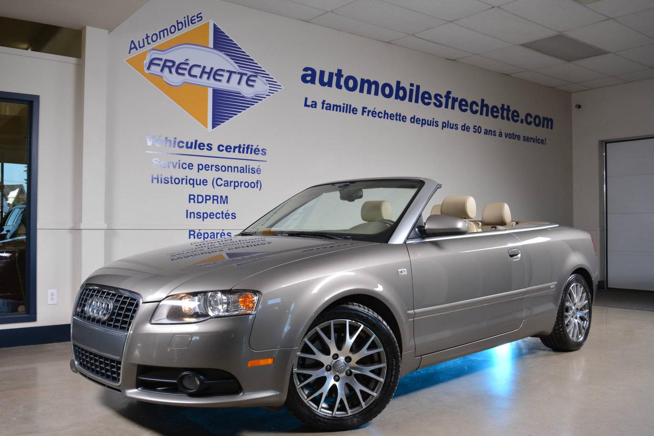 <a href=https://www.automobilesfrechette.com/occasion/Audi-A4-2009.html>https://www.automobilesfrechette.com/occasion/Audi-A4-2009.html</a>

* Inspection complète et esthétique inclus * Un seul propriétaire * CarProof : Aucun accident * Entretenu en concessionnaire Audi * A4 Cabriolet 2 portes Quattro * Toit souple * 4 places *  Transmission automatique 6 vitesses #Tiptronic# * Traction intégrale #Quattro# * Moteur I4 TFSI 2.0L #Turbo# * Roues en alliage 17 * #Cuir beige# * Sièges électriques chauffants * Siège mémoire * Rétroviseurs chauffants * Système audio #Bose# * Radio satellite #Sirius XM# * Lecteur CD * #Bluetooth# * Régulateur de vitesse * Climatisation automatique 4 zones * Financement 36 mois disponible 

* www.automobilesfrechette.com 

* Nous expédions à travers le Canada 

* La famille Fréchette à votre service depuis 59 ans... Partez confiant, roulez longtemps!