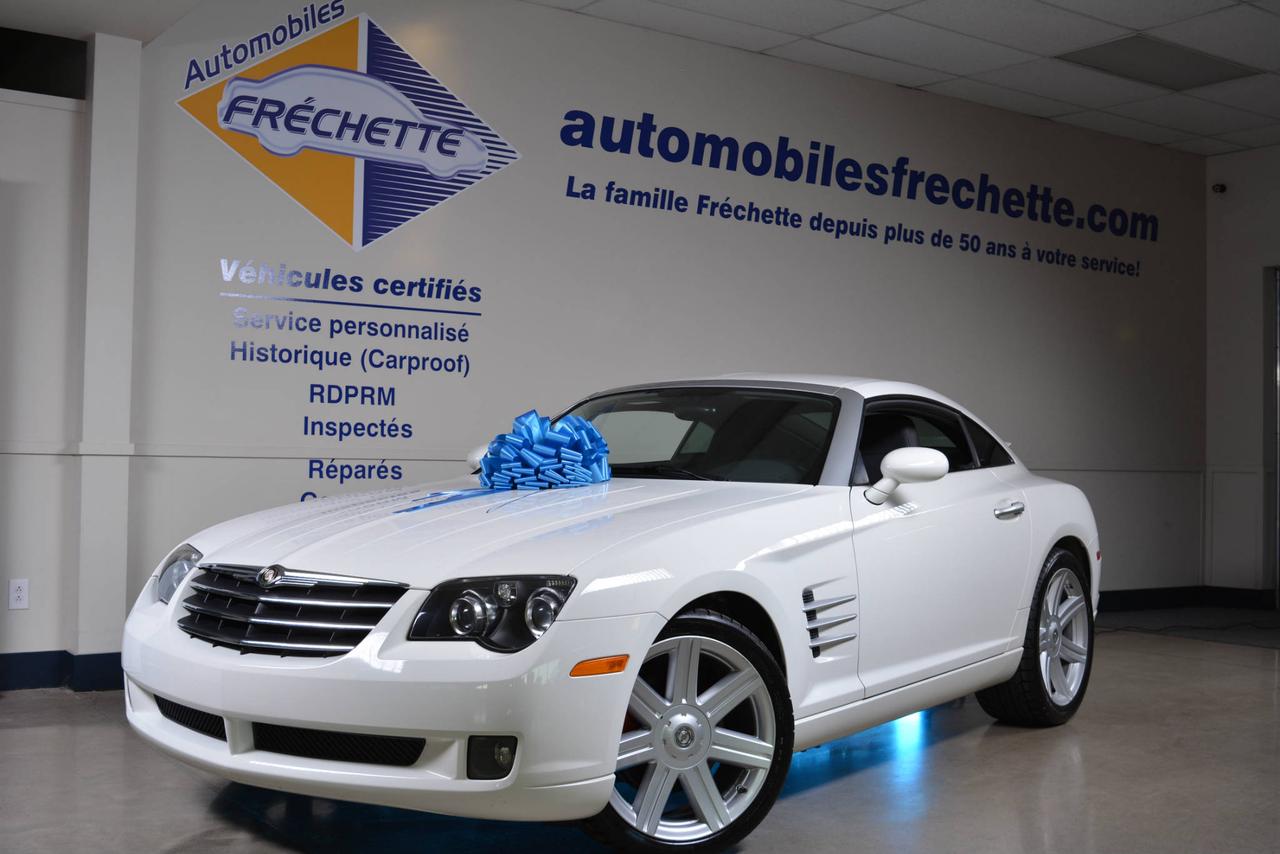 <a href=https://www.automobilesfrechette.com/occasion/Chrysler-Crossfire-2005.html>https://www.automobilesfrechette.com/occasion/Chrysler-Crossfire-2005.html</a>

* Inspection complète et esthétique inclus * Crossfire Limited coupé 2 portes * 2 places * Transmission manuelle 6 vitesses * Propulsion arrière * Moteur V6 3.2L * Roues en alliages 18 avant et 19 arrière * #Cuir noir# * Sièges électriques chauffants * Rétroviseurs chauffants * Régulateur de vitesse * Climatisation 2 zones * Lecteur CD * Provient dun client dAutomobiles Fréchette 

* www.automobilesfrechette.com 

* Nous expédions à travers le Canada 

* La famille Fréchette à votre service depuis 59 ans... Partez confiant, roulez longtemps!