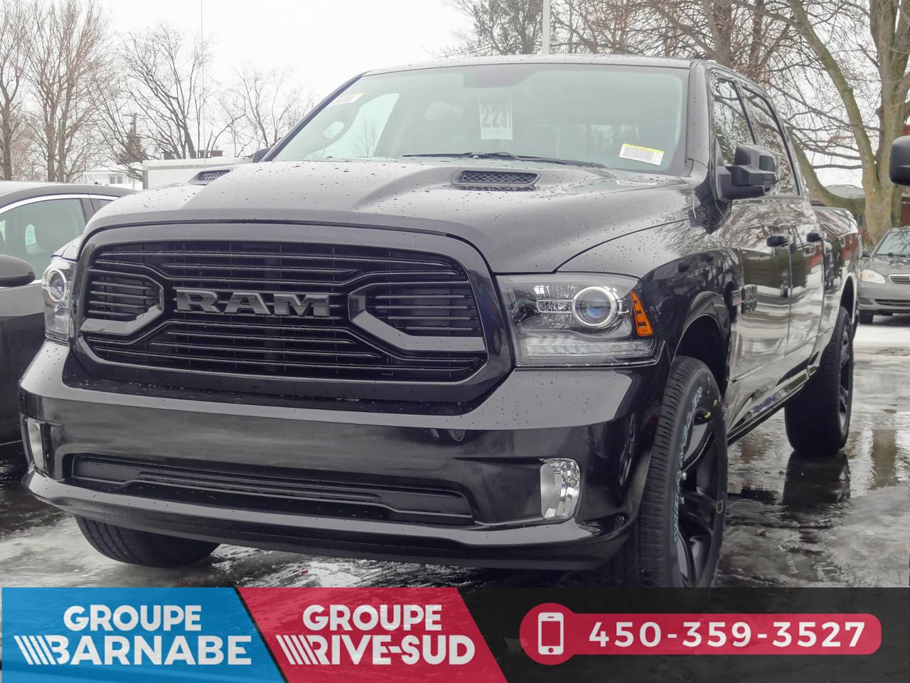 <a href=https://www.barnabe.ca/occasion/RAM-1500-2018.html>https://www.barnabe.ca/occasion/RAM-1500-2018.html</a>

RAM 1500 Sport cabine déquipe 4x4 caisse de 6 pi 4 po 2018

~ NEUF ~

V8 de 5,7 L ST HEMI 395 ch 
Transmission automatique 8 vitesses avec surmultiplication 
Système de freinage antiblocage aux 4 roues 
Assistance au freinage durgence 
Antipatinage 
Pneus P275/60SR20 LCBR 
Chauffe-moteur 
Contrôle électronique de la stabilité 
Climatisation 
Radio AM/FM/satellite SiriusXM 
Verrouillage sécurité-enfants aux portes arrière 
Rétroviseurs ext. jumelés chauffants à réglage électrique de lintérieur 
Essuie-glaces à balayage intermittent à cadence variable 
Roues en aluminium poli avec contrastes peints 
Sac gonflable à capteur doccupation 
Antidémarreur 
Sentry Key 
Tachymètre 
Ordinateur de voyage 
Conduits sous les sièges 
Baquets avant inclinables 
Banquette arrière rabattable divisée 60/40
Couche nacrée cristal noir étincelant 
Attelage de remorque catégorie IV 
Caméra de recul ParkView 
Roues : 20 x 9 po en aluminium noir 
Capot sport de performance 
Ensemble confort 
Doublure de caisse pulvérisée 
Sièges baquets avant en tissu avec supports en vinyle Noir
ET BIEN PLUS !!! 

~ POUR PRENDRE RENDEZ-VOUS POUR UN ESSAI ROUTIER OU POUR OBTENIR PLUS DE DÉTAILS, VOUS POUVEZ COMMUNIQUER AU : 450-245-3313. 

PRIX ÉTABLI AVEC UN FINANCEMENT À TAUX RÉGULIER! ~1ERE, 2E ET 3E CHANCE AU CRÉDIT!! AUCUN CAS REFUSÉ!! FINANCEMENT ET GARANTIE DISPONIBLE SUR PLACE!! 

NOUS REPRENONS TOUS VOS ÉCHANGES, MOTO - VTT - BATEAU - ROULOTTE - MOTORISÉ!!
