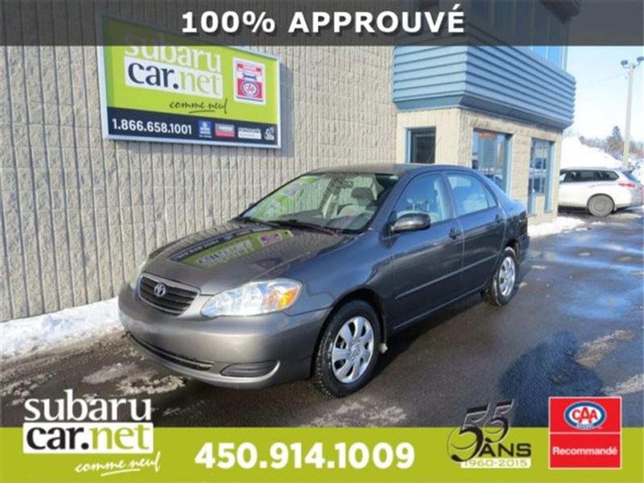 <a href=https://www.autoaubaine.com/Toyota-Corolla-c7005976.html>https://www.autoaubaine.com/Toyota-Corolla-c7005976.html</a>

Rapport Carproof disposible sur demande.*** Ouvert du lundi au jeudi de 8h à 21h, le vendredi et samedi de 9h à 17h ***SubaruCar est un concessionnaire automobile spécialisé dans le Subaru doccasion. Tous nos véhicules sont inspectés et reconditionnés. La majorité de nos véhicules sont certifiés et prêts pour la livraison. Venez voir le véhicule sur notre site pour plus de détail: https://subarucar.net/subaru-occasion-a-vendreDemandez-nous une évaluation de votre véhicule. Financement facile, sans tracas, 1ère, 2ème et 3ème chance au crédit. Aucun cas refusé, financement maison, taux avantageux, livraison rapide. Plusieurs programmes de garantie disponibles.We can serve you in English if you want.Entreprise familiale depuis 1960. Garage recommandé par CAA Québec. Nous sommes situés à 30 minutes de Montréal sur la rive sud. Contactez nous au SubaruCAR.net, 300 boul. Richelieu, route 112, Richelieu, Vente@SubaruCAR.net, sms mms texto 514.703.7822, Téléphone 1.844.278.2661*SubaruCAR.net est un concessionnaire et centre de service indépendant. Nous ne sommes PAS un centre de service ou un concessionnaire Subaru autorisé et nous ne sommes dAUCUNE façon affiliés avec le groupe de Société Subaru. Le paiement proposé est pour une durée de 36 mois, au taux de 6,99%, avec un versement comptant initial de $0 ou valeur déchange équivalente nécessaire. Les frais de crédit total sont de 387,51$, avec une obligation totale de 3936,76$. Les taxes sont incluses (sujet à lapprobation de votre crédit, certaines conditions sappliquent).