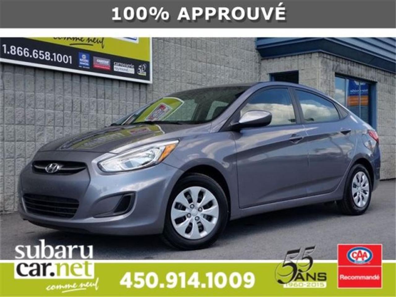 <a href=https://www.autoaubaine.com/Hyundai-Accent-c7005978.html>https://www.autoaubaine.com/Hyundai-Accent-c7005978.html</a>

**SUR RENDEZ-VOUS SEULEMENT** LUMIÈRE AUTOMATIQUE, ÉCONOMIQUE, BAS PRIX, À VOIR!!*SubaruCAR.net est un concessionnaire et centre de service indépendant. Nous ne sommes PAS un centre de service ou un concessionnaire Subaru autorisé et nous ne sommes dAUCUNE façon affiliés avec le groupe de Société Subaru. Le paiement proposé est pour une durée de 84 mois, au taux de 6,99%, avec un versement comptant initial de $0 ou valeur déchange équivalente nécessaire. Les frais de crédit total sont de 2159,22$, avec une obligation totale de 10301,72$. Les taxes sont incluses (sujet à lapprobation de votre crédit, certaines conditions sappliquent).Nous sommes ouverts: du lundi au jeudi de 8h à 21h; le vendredi et samedi de 9h à 17h. Demandez-nous de lhistorique du rapport Carproof. SubaruCAR.net est un concessionnaire automobile spécialisé dans la vente et lentretien de Subaru doccasion. Tous nos frais dinspection et de reconditionnement des véhicules sont inclus dans notre prix. Aucun frais caché. Nos algorithmes vous permettent davoir le meilleur rapport qualité-prix. Plus de 100 véhicules en inventaire. La plupart de nos véhicules sont certifiés et prêts pour la livraison. Nous livrons partout au pays. Venez voir le véhicule sur notre site internet pour plus de détail: https://subarucar.net. Demandez-nous une évaluation de votre échange nous sommes à la recherche de véhicule pour notre inventaire. Téléphonez pour un financement facile, sans tracas, 1re, 2e et 3e chance au crédit. Aucun cas refusé, financement maison, taux avantageux, livraison rapide. Nous avons plusieurs programmes de garantis pour sajuster à vos besoins. We can serve you in English if you want. Léquipement peut varier, voire en concession. Faites affaire avec une entreprise familiale de deuxième génération qui existe depuis 1960. Un Subaru, ça sachète chez un spécialiste. Nous sommes garage recommandé par CAA Québec depuis 1994. Nous sommes situés à 30 minutes de Montréal sur la rive sud. Contactez-nous au SubaruCAR.net, 300 boul. Richelieu, route 112, Richelieu, Vente@SubaruCAR.net, SMS MMS texto 514.703.7822, Téléphone 1.450.914.1009.
