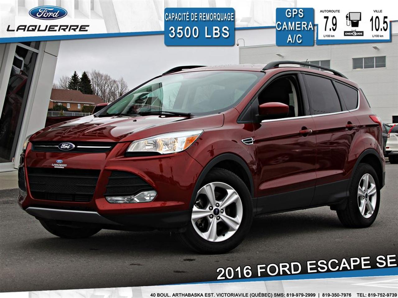 <a href=https://www.laquerreford.com/occasion/Ford-Escape-2016.html>https://www.laquerreford.com/occasion/Ford-Escape-2016.html</a>

VÉHICULE JAMAIS ACCIDENTÉ !!  - TRÈS BIEN ÉQUIPÉ !!  - PNBV : 2195  - TAILLE DORIGINE DES PNEUS : 235/55 R17  - MOTEUR DE 2.0L  - CAPACITÉ DE REMORQUAGE : 3 500 LBS    - VERROUILLAGE DES PORTES PAR CODE  - VITRES ÉLECTRIQUES  - MIROIRS ÉLECTRIQUES / CHAUFFANTS  - PHARES AUTOMATIQUES  - COMMANDES AU VOLANT  - COMMANDES VOCALES  - CONNECTIVITÉ BLUETOOTH  - RÉGULATEUR DE VITESSE  - SYSTÈME ANTIPATINAGE  - NAVIGATION  - CAMERA DE RECUL  - SONAR DE RECUL  - CLIMATISATION 2 ZONES  - SIÈGES ÉLECTRIQUES / CHAUFFANTS  - RADIO CD / SATELLITE  - RÉGULATEUR DE TEMPÉRATURE AUTOMATIQUE  - PRISE USB / AUXILIAIRE / 12 VOLTS    **** LAQUERRE AUTO, LE PLUS GROS INVENTAIRE DE VÉHICULES DOCCASION DES BOIS-FRANCS *** 1ÈRE, 2IÈME ET 3IÈME CHANCE AU CRÉDIT **** TAUX DINTÉRÊT À PARTIR DE 3.99% **** LIVRAISON LE JOUR MÊME **** NOUS LIVRONS PARTOUT AU QUEBEC **** CONTACTEZ NOUS PAR TÉLÉPHONE : 1-866-928-7165 OU PAR TEXTO : 1-819-979-2999 / 1-819-350-7976****