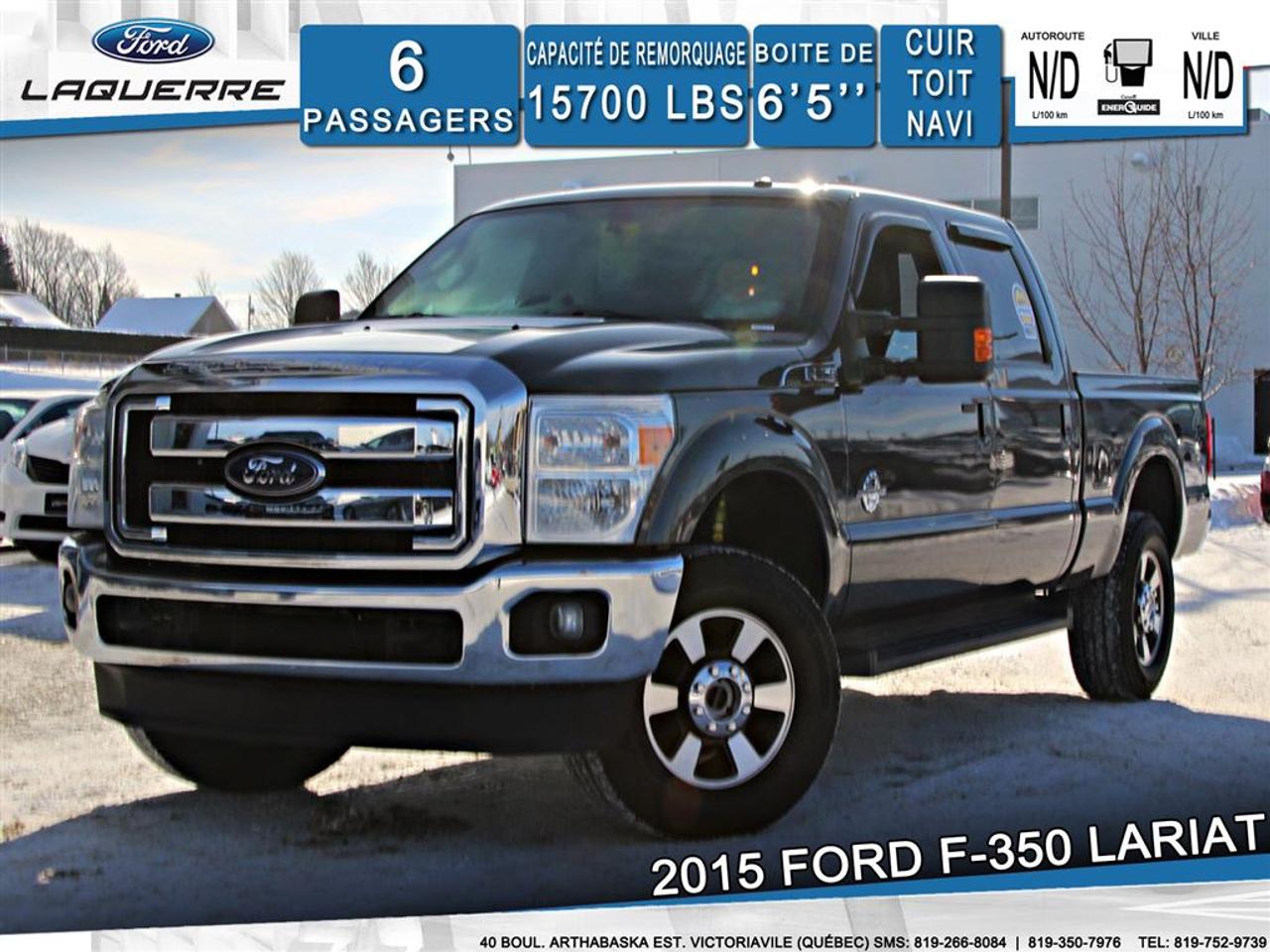<a href=https://www.laquerreford.com/occasion/Ford-F350-2015.html>https://www.laquerreford.com/occasion/Ford-F350-2015.html</a>

VÉHICULE JAMAIS ACCIDENTÉ !!  - ENTIÈREMENT ÉQUIPÉ !!  - PNBV : 5216  - TAILLE DORIGINE DES PNEUS : 275/70 R18  - MOTEUR DE 6.7L    - RATIO DE DIFFÉRENTIEL : 3.55  - CAPACITÉ DE REMORQUAGE : 15 700 LBS  - BOITE DE 6.5 PIEDS    - MARCHEPIEDS  - VERROUILLAGE DES PORTES PAR CODE  - VITRES ÉLECTRIQUES  - MIROIRS ÉLECTRIQUES / CHAUFFANTS  - PHARES AUTOMATIQUES  - COMMANDES AU VOLANT  - COMMANDES VOCALES  - CONNECTIVITÉ BLUETOOTH  - RÉGULATEUR DE VITESSE  - FREIN REMORQUE  - SYSTÈME ANTIPATINAGE  - NAVIGATION  - CAMERA DE RECUL  - SONAR DE RECUL  - CLIMATISATION 2 ZONES  - SIÈGES ÉLECTRIQUES / CHAUFFANTS / VENTILÉS / MÉMOIRE  - TOIT OUVRANT  - RADIO CD / SATELLITE  - RÉGULATEUR DE TEMPÉRATURE AUTOMATIQUE  - BOISERIE INTÉRIEURES  - PRISE USB / AUXILIAIRE / 12 VOLTS    **** LAQUERRE AUTO, LE PLUS GROS INVENTAIRE DE VÉHICULES DOCCASION DES BOIS-FRANCS *** 1ÈRE, 2IÈME ET 3IÈME CHANCE AU CRÉDIT **** TAUX DINTÉRÊT À PARTIR DE 3.99% **** LIVRAISON LE JOUR MÊME **** NOUS LIVRONS PARTOUT AU QUEBEC **** CONTACTEZ NOUS PAR TÉLÉPHONE : 1-866-928-7165 OU PAR TEXTO 1-819-350-7976 / 1-819-266-8084 ****