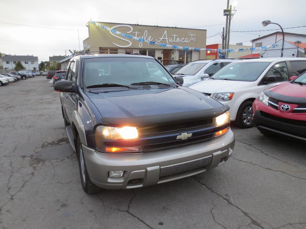 <a href=https://www.autoaubaine.com/Chevrolet-TrailBlazer-c6922241.html>https://www.autoaubaine.com/Chevrolet-TrailBlazer-c6922241.html</a>

2002 CHEVROLET TRAILBLAZER LS INTÉRIEUR EN CUIR AWD
4.2 LITRES 6 CYLINDRES AUTOMATIQUE SELECT TRACK
TOUT ÉQUIPÉ COMMANDE AUDIO AU VOLANT GROUPE ÉLECTRIQUE COMPLET
VITRES PORTES MIROIRS SIÈGES CHAUFFANT AIR CLIMATISÉ RÉGULATEUR DE VITESSE  MARCHE PIED ORDINATEUR
DE BORD TV/DVD ARRIÈRE PHARES ANTIBROUILLARD MAGS
192,381 KILOMETRES CERTIFIÉ CARPROOF A L,APPUIE.
STYLE AUTO A VOTRE SERVICE DEPUIS 
1992 TOUT NOS VEHICULES SONT 
INSPECTER ET GARANTIE AVEC 
UN FINANCEMENT MAISON ET BANCAIRE 
A PARTIR DE 4.99% DINTERET POUR NOUS JOINDRE 450-937-5559
Appelez-nous sans frais au 1 855 886-1026