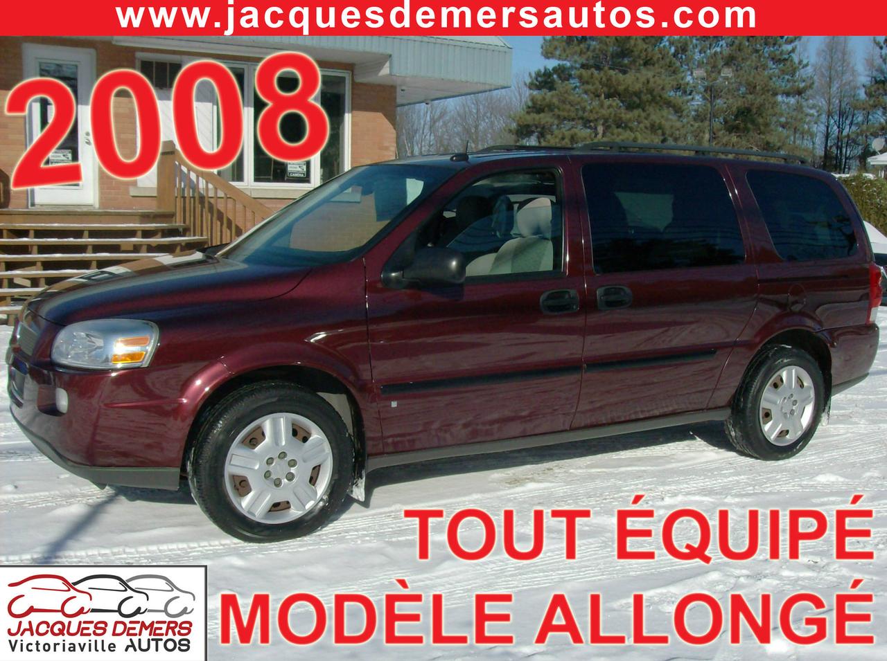 <a href=https://www.jacquesdemersautos.com/occasion/Chevrolet-Uplander-2008.html>https://www.jacquesdemersautos.com/occasion/Chevrolet-Uplander-2008.html</a>

Chevrolet Uplander LONGUE 2008, modèle allongé. TOUT ÉQUIPÉ! 7 PASSAGERS! Rails de toit, air climatisé, cruise control, vitres électriques, serrures électriques, rétroviseurs électriques, volant réglable, lecteur cd, prise auxiliaire audio et plus encore! ******************************************************************************** FINANCEMENT directement sur place! TAUX DINTÉRÊTS TRÈS AVANTAGEUX! ----- CHANGEMENT DHUILE ET MISE À LORDRE EFFECTUÉS SUR TOUS NOS VÉHICULES! ** Aucun frais cachés! ** OUVERT DEPUIS PLUS DE 35 ANS! ** ASSISTANCE ROUTIÈRE INLUSE SUR TOUS NOS VÉHICULES! ** SERVICE TRANSPARENT!! PAS DE FAUSSES PROMESSES!! Ici, vous faites affaire directement avec les propriétaires avant la vente et après la vente! ******************************************************************************** Nous sommes situés au Centre-du-Québec à 1h de Québec, 1h de Sherbrooke, 30 minutes de Trois-Rivières et 1h30 de Montréal ----- NOS VÉHICULES SONT INSPECTÉS, MIS EN ORDRE ET GARANTIS! ----- Centre de lautomobile complet (Mécanique, carrosserie, pare-brise) en mesure doffrir à tous ses clients un service personnalisé et de grande qualité! ******************************************************************************** SERVICE APRÈS-VENTE HORS PAIR! ----- Véhicules récents avec bas kilométrage aux meilleurs prix! ----- EXTENSION DE GARANTIE DISPONIBLE! ----- La place digne de confiance dans la région des Bois-Francs depuis 1978! ** ENTREPRISE FAMILIALE ** ----- 1581 NOTRE-DAME OUEST, VICTORIAVILLE ----- Appelez-nous pour prendre rendez-vous! ----- Consultez notre inventaire en ligne sur le www.jacquesdemersautos.com ********************************************************************************