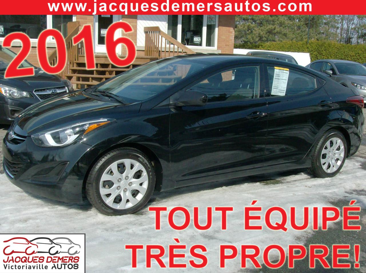 <a href=https://www.jacquesdemersautos.com/occasion/Hyundai-Elantra-2016.html>https://www.jacquesdemersautos.com/occasion/Hyundai-Elantra-2016.html</a>

Hyundai Elantra 2016 TOUT ÉQUIPÉ! ** 4 PNEUS NEUFS + FREINS NEUFS AUX 4 ROUES!! Véhicule inspecté avec GARANTIE COMPLÈTE DU MANUFACTURIER! ** Aucune déclaration sur le carproof ** TRÈS PROPRE! Air climatisé, bluetooth (téléphone mains libres), cruise control, sièges chauffants, vitres électriques, serrures électriques, rétroviseurs électriques, télédévérouillage, prise auxiliaire, port USB, volant télescopique, contrôle audio sur le volant et beaucoup plus!! VÉHICULE TRÈS FIABLE ET ÉCONOMIQUE EN ESSENCE! ******************************************************************************** FINANCEMENT directement sur place! TAUX DINTÉRÊTS TRÈS AVANTAGEUX! ----- CHANGEMENT DHUILE ET MISE À LORDRE EFFECTUÉS SUR TOUS NOS VÉHICULES! ** Aucun frais cachés! ** OUVERT DEPUIS PLUS DE 35 ANS! ** ASSISTANCE ROUTIÈRE INLUSE SUR TOUS NOS VÉHICULES! ** SERVICE TRANSPARENT!! PAS DE FAUSSES PROMESSES!! Ici, vous faites affaire directement avec les propriétaires avant la vente et après la vente! ******************************************************************************** Nous sommes situés au Centre-du-Québec à 1h de Québec, 1h de Sherbrooke, 30 minutes de Trois-Rivières et 1h30 de Montréal ----- NOS VÉHICULES SONT INSPECTÉS, MIS EN ORDRE ET GARANTIS! ----- Centre de lautomobile complet (Mécanique, carrosserie, pare-brise) en mesure doffrir à tous ses clients un service personnalisé et de grande qualité! ******************************************************************************** SERVICE APRÈS-VENTE HORS PAIR! ----- Véhicules récents avec bas kilométrage aux meilleurs prix! ----- EXTENSION DE GARANTIE DISPONIBLE! ----- La place digne de confiance dans la région des Bois-Francs depuis 1978! ** ENTREPRISE FAMILIALE ** ----- 1581 NOTRE-DAME OUEST, VICTORIAVILLE ----- Appelez-nous pour prendre rendez-vous! ----- Consultez notre inventaire en ligne sur le www.jacquesdemersautos.com ********************************************************************************