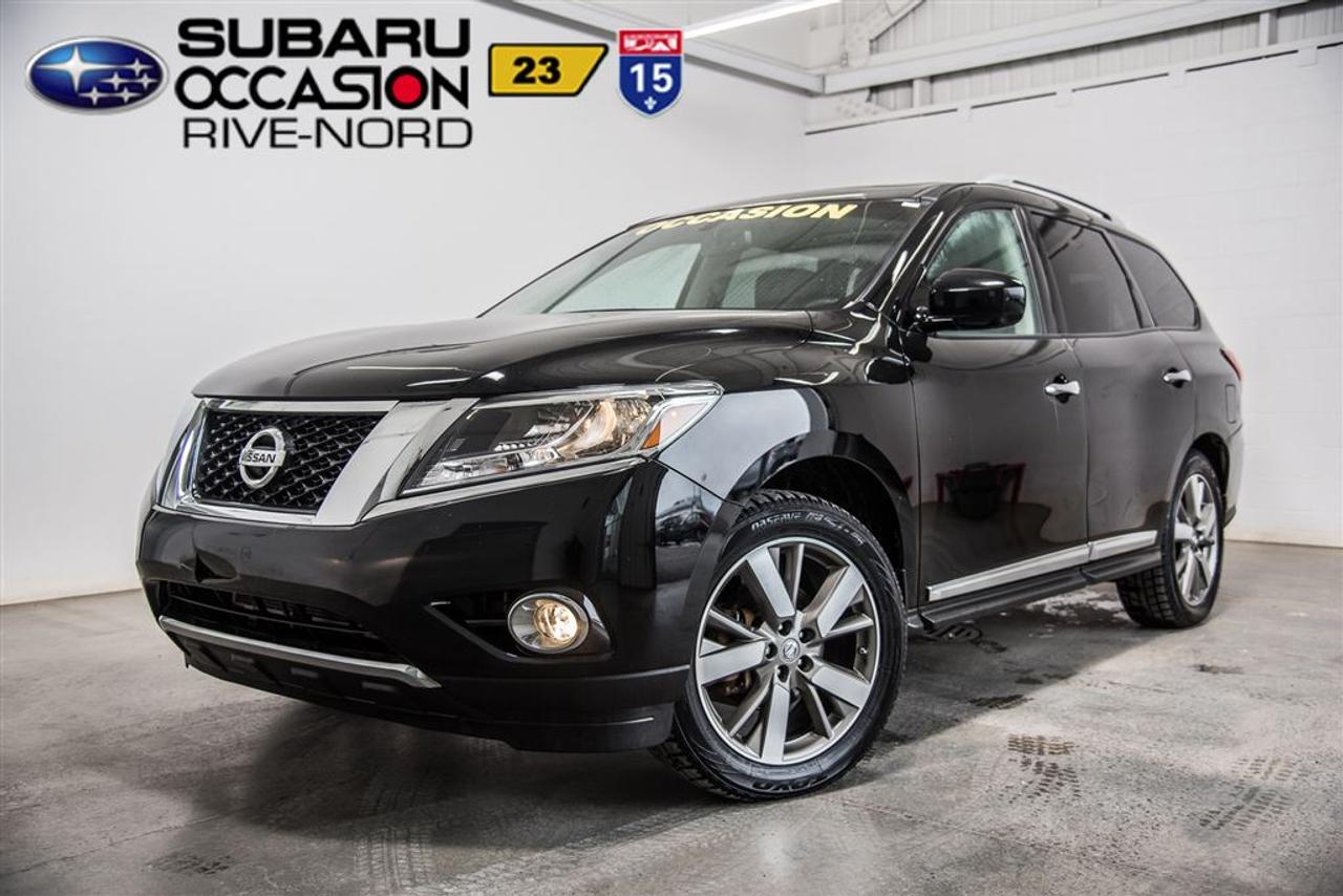 <a href=https://www.subarurivenord.com/occasion/Nissan-Pathfinder-2014.html>https://www.subarurivenord.com/occasion/Nissan-Pathfinder-2014.html</a>

JAMAIS ACCIDENTÉ! Une seule propriétaire! INSPECTION SÉCURITAIRE FAITE! Pour une conduite en toute sécurité, digne dun vrai concessionnaire de confiance. Conditions en succursale.    ACCIDENT FREE! SAFETY INSPECTION DONE! For safe driving, worthy of a real dealer of confidence. Conditions in store.    2014 Nissan Pathfinder Platinum. Automatique, Système de navigation, Bluetooth, Caméra de recul, Intérieur en cuir, Toit ouvrant à vision panoramique, Jantes en alliage, Phares antibrouillards, Sièges électriques chauffants, Air climatisé, Régulateur de vitesse, Groupe électrique, Lecteur CD/MP3/AUX/USB/Sirius/XM, Anti-patinage, Tout équipé et Très propre! Kilométrage vérifié. Balance de garantie valide jusquau 18 juillet 2019 ou 100 000 km. Garantie supplémentaire disponible. Mécanique et esthétique WOW! Conditions en succursale!    2014 Nissan Pathfinder Platinum. Automatic, Navigation system, Bluetooth, Back-up camera, Leather interior, Panoramic Sunroof, Alloy wheels, Fog lights, Heated and electric seat, Air conditioning, Cruise Control, PowerGroup, CD/MP3/AUX/USB/Sirius/XM, Traction control, Fully equipped and Very clean! Verified mileage. Warranty valid until July 18th, 2019 or 100 000km. Additional warranty available. Mechanically and aesthetically WOW! Conditions in store!    PLUS DE 200 VÉHICULES DOCCASION EN INVENTAIRE.  Nos hauts standards de qualité, un très large inventaire, le meilleur rapport qualité/prix et une approche sans pression font de Subaru Rive-Nord et Occasion Rive-Nord des valeurs sûres pour lachat de votre prochain véhicule doccasion!    MORE THEN 200 PRE-OWNED VEHICLES IN STOCK.  Our high quality standard, a very large inventory, best quality/price ratio and no pressure approach make Subaru Rive-Nord and Occasion Rive-Nord a safe bet for the purchase of your next pre-owned vehicle!    WWW.SUBARURIVENORD.COM