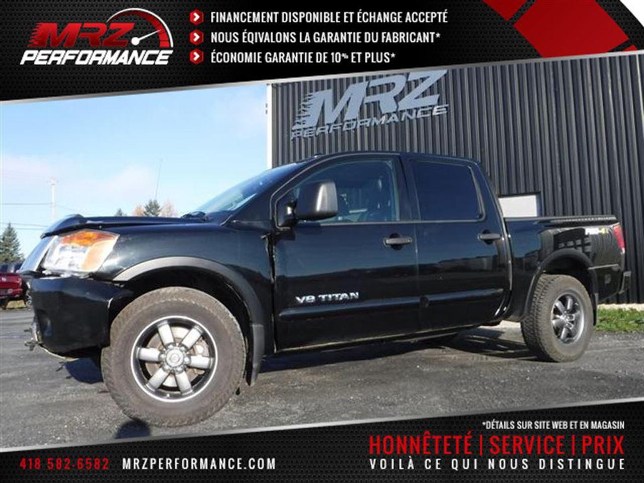 <a href=https://www.autoaubaine.com/Nissan-Titan-c6714963.html>https://www.autoaubaine.com/Nissan-Titan-c6714963.html</a>

** Garantie 5ans/100 000km sur groupe moto-propulseur à partir de la dms et MRZ ajoute 3mois/5000km sur lensemble (3ans dorigine étant terminé)  ** ÉCONOMIE GARANTIE DE 10% et même plus dans la majorité des cas! ** Service inégalé - Financement avantageux - Échanges acceptés - On équivaut la garantie dorigine! ** Cest  LENGAGEMENT MRZ - découvrez en tous les avantages au www.MRZPERFORMANCE.com et en magasin **

** VÉHICULE EN RÉPARATION, DISPONIBLE SOUS PEU** DISPONIBILITÉ ET PRIX A CONFIRMER LORS DE LA MISE EN VENTE A LÉTAT RÉPARÉ - Nissan Titan PRO-4X 2015 Noir métallique avec intérieur en cuir noir - 4X4 - Crewcab avec Boite de 5.5pi (Utility box). Très beau camion absolument tout équipé avec le Cuir, Toit, GPS et encore plus!! Faites vite il ne restera pas longtemps disponible ça cest sur!! TRÈS PROPRE!! - * Visitez le WWW.MRZPERFORMANCE.COM pour tous les détails et beaucoup plus de photos! * - Moteur V8 5.6l avec transmission automatique, Très puissant! État neuf!! Bas kilométarge! Seulement 38 800km - Crew cab ( 4 grandes portes ) avec boite de 5.5 pi Utility box. Modèle PRO-4X FULL ÉQUIP: - Mags 18 avec Pneus KUHMO comme neufs (homologué pour lhiver) - Sensor de recul - Sièges électriques et chauffants - Mirroirs électriques et chauffants - Towing package - Système de son ROCKFORD FOSGATE avec Lecteur CD/MP3 - Vitres teintées - Commandes au volant - Bluetooth - Cruise controle - A/C - Fog lights - Wiper intermittent - 4x4 avec sélecteur LOW/HIGH - Différentiel arrière autoblocant - Prise 12V/120V - Tout électique - Console avec shifter au plancher - Suspension Rancho - Gros Miroirs - Vitres électriques - Pédale ajustable - Backglass power sliding - Télécommande porte garage - Prise USB - Chauffe moteur - Intérieur en cuir noir - 2X Clés - Toit ouvrant - Radio XM - Système navigation GPS avec grosse écran tactile - Caméra de recul - Garde boue - Fond boite shooté - ETC!! Camion rare sur le marché et très recherché! - Véhicule accidenté légèrement, réparé par des professionnels et inspecté par la SAAQ. LIVRÉ AVEC NOTRE NOUVEAU PROGRAMME DE GARANTI - Nous sommes fier de notre travail et CE VÉHICULE SERA IMPECCABLE à tout point de vue! Reconstruit / Rebuilt title - Véhicule Canadien - Membres AMVOQ - Très beau PRO-4X absolument tout équipé et surtout comme neuf!! Ne manquer pas la chance de vous procurez ce beau Titan!! FAITES VITE. PLUSIEURS AUTRES PICK UP EN STOCK!! Venez nous voir ou allez visité notre site internet pour plus dinformations! - Nhésitez pas à nous rejoindre avec vos questions! Achetez en toute tranquilité car nous sommes membres AMVOQ! Automobiles MRZ, la référence dans laccidenté léger au Québec! WE SPEAK ENGLISH PLEASE CONTACT US - MRZ IS THE VEHICLE CAR EXPORT AND IMPORT SPECIALIST - USA - AFRICA - MIDDLE EAST - EUROPE - MRZ EST LE SPÉCIALISTE EN EXPORTATION et IMPORTATION DE VÉHICULES - USA - AFRIQUE - EUROPE - PROCHE ORIENT Visitez-nous aussi sur Facebook! Merci!