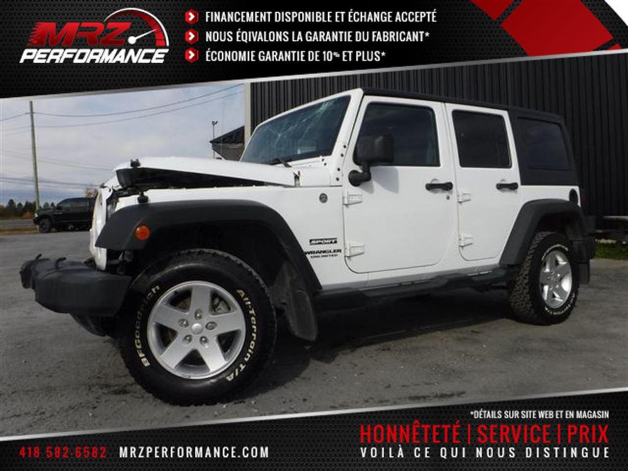 <a href=https://www.autoaubaine.com/Jeep-Wrangler-c6696774.html>https://www.autoaubaine.com/Jeep-Wrangler-c6696774.html</a>

** GARANTIE 3ans/60 000km sur lensemble du véhicule et 5ans/100 000km moto-propulseur à partir de la dms si remis à neuf chez MRZ ou 5ans/100 000km moto-propulseur seulement à partir de la dms si acheté endommagé ** ÉCONOMIE GARANTIE DE 10% et même plus dans la majorité des cas! ** Service inégalé - Financement avantageux - Échanges acceptés - On équivaut la garantie dorigine! ** Cest LENGAGEMENT MRZ - découvrez en tous les avantages au www.MRZPERFORMANCE.com et en magasin **

Jeep Wrangler Sport 4X4 2015 Blanc. Véhicule très populaire, ne manquer pas la chance de vous procurez ce beau petit jouet! Idéal pour se promener hors des sentiers!! Très peu de kilo au compteur, Seul. 50 700km!! Superbe Jeep très facilement réparable à faible coût. Faites vite ces Jeep senvolent comme des petits pains chauds!! Dommages très légers! * Visitez le WWW.MRZPERFORMANCE.COM pour tous les détails et beaucoup plus de photos! Super propre!! * Très bas kilométrage, seulement 50 700km - 4x4 Lo/Hi - Moteur V6 3.6l nouvelle génération avec transmission manuelle a 6 rapports - Très puissant, près de 300HP!! - Mags 17 avec Pneus All Terrain LT245 70 R17 comme neufs!! - Modèle Sport bien équipé : - Vitres teintées - Commandes au volant - Chauffe-moteur - Prise 12V - Lecteur CD/MP3 - Wiper intermittents - Cruise control - Prise USB - Sélecteur 4WD/2WD - Fog lights - Flares texturés - Toit rigide texturé - Console centrale - 1X Clé - A/C - Marchepieds - Towing package - Garde boue - etc! Accidenté à lavant seulement du véhicule. Pour la réparation, Besoin du Pad dash, Parebrise, Grille de wiper, Aile avec Fausse aile et Flare avant droit, Longeron supérieur droit, Hood, Rack de batterie, Lumière avant droit, Support radiateur, Radiateur, Condenseur, Fan, Grille avant, Bumper avant assemblé, Fog droit, Boitier filtre air, Traverse de métal avant et de quelques plastiques de finitions. A réparé: Marchepied de cabine avant droit (très léger), 2X Portes avant (léger), Cadre de parebrise, Aile avant gauche (ou a changer) et la Réserve lave glace ( ou a changer). La pointe de frame avant droit est a réparé. Les 2X Mags gauche sont égratignés. Très facilement réparable pour vraiment pas cher. Le ballon volant, Ballon passager ainsi que les 2X Ceintures avant sont déployées (très abordable chez le dealer). Tous les autres Ballons et les autres Ceintures sont intacts. Loption dun Devant complet pourrait être pris en considération pour la réparation de ce véhicule. Nous pouvons vous fournir les pièces nécessaires à la réparation de ce véhicule à prix très compétitif. Disponible tel quel ou réparé par des professionnels et inspecté par la SAAQ - DIFFÉRENTIELS INTACTS!!! Pas dimpact subit dans les roues, suspension et direction en parfaite état!! Vraiment un superbe Wrangler Sport, VUS en demande!! Idéal pour faire du hors route!! Vraiment un très beau bijou à ne pas laisser passé!! Très peu de kilo au compteur!! Valeur neuf de plus de 37 000$ sur la feuille de vitre Jeep. Impossible de trouver meilleur qualité prix chez la compétition. Encore une fois Automobiles MRZ frappe fort avec les plus beaux véhicules sur le marché! ** VGA QUÉBEC / SALVAGE TITLE ** Plusieurs autres VUS ET CAMIONNETTES en inventaire - AUCUN CAMOUFLAGE DE DOMMAGES SUR NOS VÉHICULES! *** Membres AMVOQ - Venez nous voir ou allez visiter notre site internet pour plus dinformations! Automobiles MRZ, la référence dans laccidenté léger au Québec! WE SPEAK ENGLISH PLEASE CONTACT US - MRZ IS THE VEHICLE CAR EXPORT AND IMPORT SPECIALIST - USA - AFRICA - MIDDLE EAST - EUROPE - MRZ EST LE SPÉCIALISTE EN EXPORTATION et IMPORTATION DE VÉHICULES - USA - AFRIQUE - EUROPE - PROCHE ORIENT Visitez-nous aussi sur Facebook! Merci!