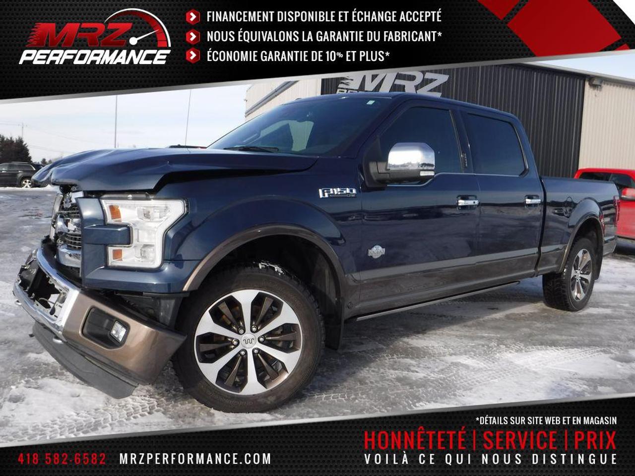 <a href=https://www.autoaubaine.com/Ford-F-150-c7016246.html>https://www.autoaubaine.com/Ford-F-150-c7016246.html</a>

** GARANTIE 3ans/60 000km sur lensemble du véhicule et 5ans/100 000km moto-propulseur à partir de la dms si remis à neuf chez MRZ ou 5ans/100 000km moto-propulseur seulement à partir de la dms si acheté endommagé ** ÉCONOMIE GARANTIE DE 10% et même plus dans la majorité des cas! ** Service inégalé - Financement avantageux - Échanges acceptés - On équivaut la garantie dorigine! ** Cest LENGAGEMENT MRZ - découvrez en tous les avantages au www.MRZPERFORMANCE.com et en magasin ** 
Ford F-150 King ranch 4X4 2015 - Crew cab avec la boite 6.5 - Superbe Bleu métallique avec bas brun avec intérieur en cuir brun - Carrément à létat neuf avec Seul. 51 300km!! ÉDITION KING RANCH TRÈS RARE SUR LE MARCHÉ DE LACCIDENTÉ LÉGER!!  LUN DES PLUS BEAU F-150 SUR LE MARCHÉ!! - FULL FULL équip avec le Cuir, Toit pano, GPS et encore plus! Il ne manque absolument comme équipement. Faites vite modèle très populaire qui ne restera pas longtemps disponible!- * Visitez le WWW.MRZPERFORMANCE.COM pour tous les détails et beaucoup plus de photos! * - Moteur V8 de 5.0l avec transmission automatique. Puissance, économie dessence et fiabilité au rendez-vous! Super Crew Cab ( 4 grandes portes ) avec boite de 6.5 pi . 4X4 - EXTRA CLEAN - ÉTAT NEUF avec seul. 51 300km!!- Modèle King ranch FULL équip: - Intérieur en cuir brun avec accent brodé - Sièges électriques, chauffants et climatisants - Caméra de recul - Sensor de recul - Trailer Tow Package - Keyless entry pad - Superbe Mags 20 avec pneus Yokohama dhiver en très bonne condition!! - Cruise control - Tout électrique - SYNC - A/C dual zones - Fog lights - Vitres teintées - Tailgate électrique avec marche - Moulures dailes - Sirius - Commandes au volant - My Ford Touch - Vitres électriques - Miroirs électriques et chauffants - Miroirs power fold - Boite de frein électrique - Pédale ajustable - Wiper intermittent - Bluetooth - Console centrale - Prise 12V/110V - Prise USB - Lecteur CD/MP3 - Chauffe moteur - 1X Clé intelligente avec démarreur OEM - Télécommande porte garage - Système navigation GPS avec grosse écran tactile - Sélecteur 4X4 avec bouton électronique - Push to start (démarrage) - Toit ouvrant panoramique - Backglass power sliding - Blind spot alert - Système audio SONY - Volant chauffant - Sièges arrière chauffant - Marchepieds électrique - Lumières avant au LED - Système daide au stationnement (caméra) - Système changement de voie - Garde boue - Fond boite shooté OEM - ETC! Accidenté léger à lavant du camion ainsi quau niveau de la boite. Pour la réparation, Besoin de lAile avec Fausse aile avant droit, Hood, Longeron supérieur droit, Rack batterie, Boitier du fuse box, Lumière avant droit avec la Moulure peinturé, Radiateur, Condenseur, Fan, Support radiateur supérieur et inférieur, Grille avant (caméra ok), Bumper avant assemblé, Ketch, Shutter, Tailgate, Bumper arrière assemblé, Coté boite droit, Tail light droit, Tail pipe et de quelques plastiques de finitions. A réparé: Porte avant droit (très léger), Aile avant gauche, Lumière avant gauche (bracket cassé) et le Coin cab droit (léger). Pas de gros frame à faire sur ce camion (toujours mieux de vérifier tout de même), Seulement de la tôle à remplacer. Tout un camion a ne pas manquer! Un look absolument incroyable! Tous les ballons et ceintures intacts! Nous pouvons vous fournir les pièces nécessaires à la réparation de ce véhicule à prix très compétitif. Disponible tel quel ou réparé par des professionnels et inspecté par la SAAQ - Très beau look! Faites-vous ce superbe F-150 pour une fraction du prix dun usagé!! Le plus beau et le plus équipé de tout les F-150 sur le marché!! F150 KING RANCH TRÈS RARE SUR LE MARCHÉ!! On vous met au défi de trouver meilleur qualité prix chez la compétition. ** VGA QUÉBEC / SALVAGE TITLE** - Aucun camouflage de dommages sur nos véhicules! - Membres AMVOQ - PLUSIEURS AUTRES PICK UP EN STOCK, FX4! Venez nous voir ou allez visiter notre site internet pour plus dinformations! - Automobiles MRZ, la référence dans laccidenté léger au Québec! WE SPEAK ENGLISH PLEASE CONTACT US - MRZ IS THE VEHICLE CAR EXPORT AND IMPORT SPECIALIST - USA - AFRICA - MIDDLE EAST - EUROPE - MRZ EST LE SPÉCIALISTE EN EXPORTATION et IMPORTATION DE VÉHICULES - USA - AFRIQUE - EUROPE - PROCHE ORIENT Visitez-nous aussi sur Facebook! Merci
