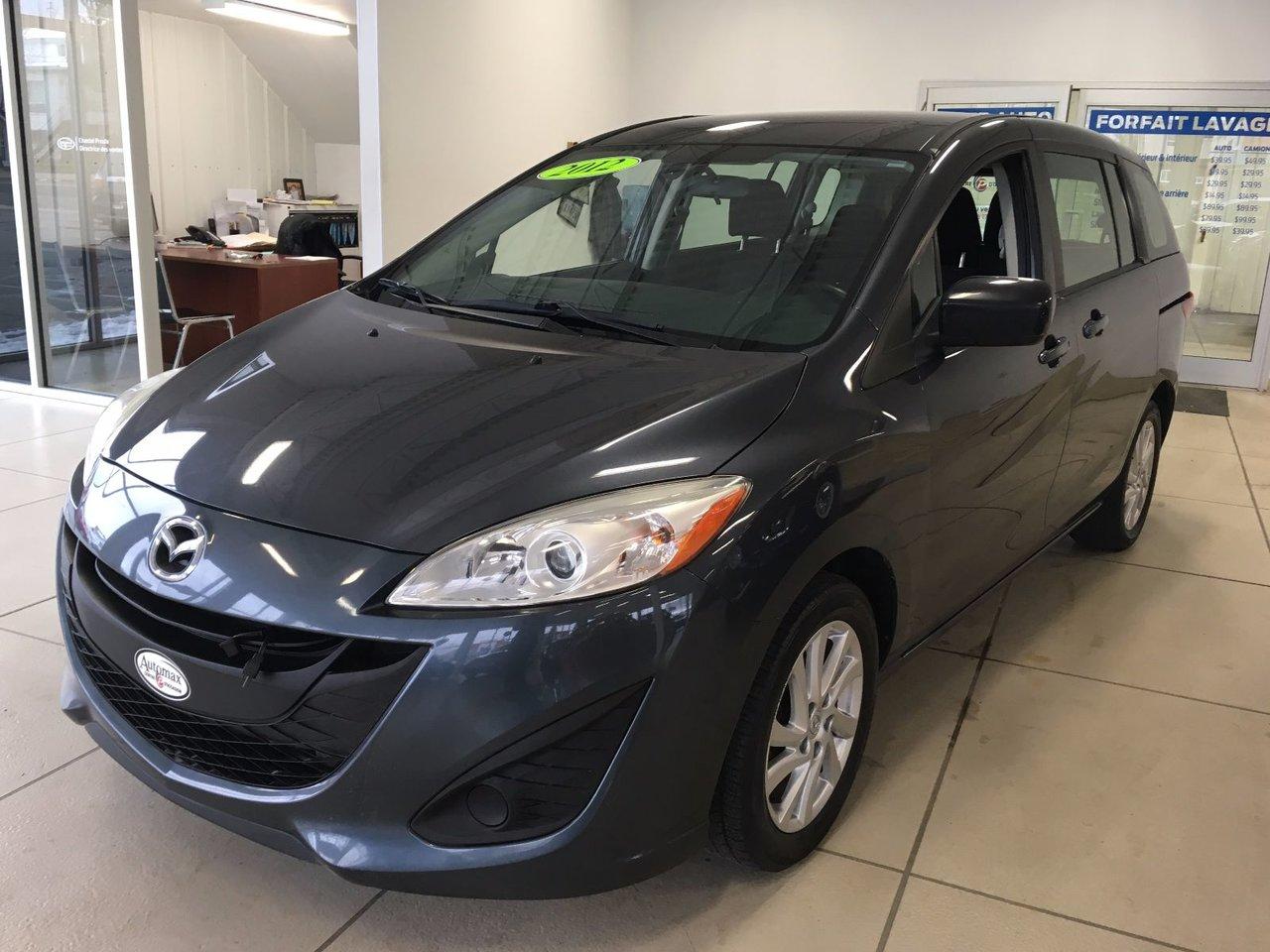 <a href=https://www.poiriernissan.com/occasion/Mazda-5-2012.html>https://www.poiriernissan.com/occasion/Mazda-5-2012.html</a>

Mazda 5 GS (6 PASSAGERS)  2012Régulateur de vitesse, Essuie-glaces intermittents, Essuie-glace arrière, Anti-démarreur, Freins ABS, Contrôle de stabilité, Coussin gonflable conducteur, Coussins gonflables latéraux, Lecteur CD, Lecteur MP3, Portes électriques, Vitres électriques, Air climatisé, Lampes de lecture arrière, Sièges arrières rabattables, Volant ajustable, Tapis protecteurs, Ordinateur de bord, Radio AM/FM, Phares automatiques, Rétroviseur électrique, Direction assistée, Télédéverrouillage, Sièges de troisième rangée, Banquette arrière divisé, Sièges tissu, Freins à disque, Rétroviseurs électriques, Jantes en alliage, Antipatinage, Verrous de sécurité pour enfants, Sièges baquets, Climatiseur automatique, Climatisation arrière, Aluminium, Climatisation