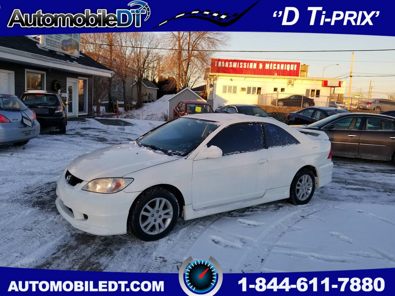 <a href=https://www.automobiledt.com/occasion/Honda-Civic-2005.html>https://www.automobiledt.com/occasion/Honda-Civic-2005.html</a>

Honda Civic 2005 REVERB JUPE avec seulement 164188KM WOW toutes équipées vitres,portes électrique air climatisé,mags,MP3  ect ...en très bonne .Freins Neuf 1.7L très très fiable et ultra économique !Millage certifié tous les papiers a lappuie!Beau Look vitres teinté! MRS 51ans!

Garantie 1 mois/1700Km Groupes Motopropulseur et Possibilité dune garantie de 1 an 15000km sur groupes motopropulseur! 

VISA,MASTER ET INTÉRAC ACCEPTÉ Financement Accord D 26$Semaines36mois 0 Comptant Taxe et transit Inclus! Ont reprend votre véhicules déchange passez nous la montrer pour une évaluation gratuit!

 ***Venez nous rencontrer! Plus de 30 véhicules à D Ti- prix, nous nous spécialisons dans les moins de 5 000$. Situé à cinq minutes du pont de Québec, 1767 boulevard Guillaume-Couture à Saint-Romuald,Qc G6W 3P3. 

Nous sommes reconnus pour notre services après vente IMPECCABLE *** 7 jours 1-855-886-3602 ***418-903-6868

Pour voir notre inventaire AutomobileDT.com Chez Automobile DT Toujours D Ti-prix!!!! Membre Amvoq!