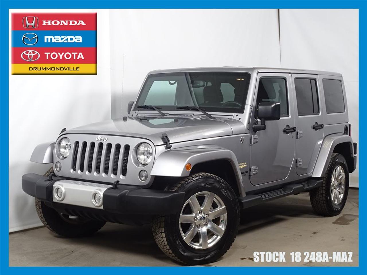 <a href=https://www.toyotadrummondville.com/occasion/Jeep-Wrangler-2015.html>https://www.toyotadrummondville.com/occasion/Jeep-Wrangler-2015.html</a>

Mazda Drummondville à le plus grand inventaire de Mazda au Centre-du-Québec. Avec nos prix agressifs, nous couvrons plusieurs villes tel que Sherbrooke, Victoriaville, Trois-Rivières, Sorel-Tracy, Magog, Acton Vale, Saint-Hyacinthe, Granby et même la Rive-Sud de Montréal! Nous avons une vaste gamme de véhicules, sous-compacte, compacte, intermédiaire, familiale, convertible, VUS, AWD, 4X4, FWD, propulsion, camions? Et de toutes les marques, Honda, Toyota, Hyundai, Kia, Chrysler, Dodge, Ram, Ford, Mercedes-Benz, Audi, Acura, Subaru, Suzuki, BMW, Buick, Cadillac, Chevrolet, Fiat, Jeep, Lexus, Mini Cooper, Mitsubishi, Nissan, Volkswagen, Volvo et Suzuki.   Nous offrons plusieurs modes de financement, conventionnel, 2ième et 3ième chance, redressement de crédit, faillite et Accord D. À noter ; la TPS, la TVQ et les frais du concessionnaire allant jusquà 299$ ne sont pas inclus automatiquement dans le prix affiché du véhicule. Les prix et paiements mensuels ne sont que des estimations et peuvent varier selon les taux dintérêt en considération de votre crédit. Le prix est établi avec un financement à taux régulier, rabais au financement. Pour plus dinformations, appelez-nous au numéro sans frais : 1-844-592-3027.