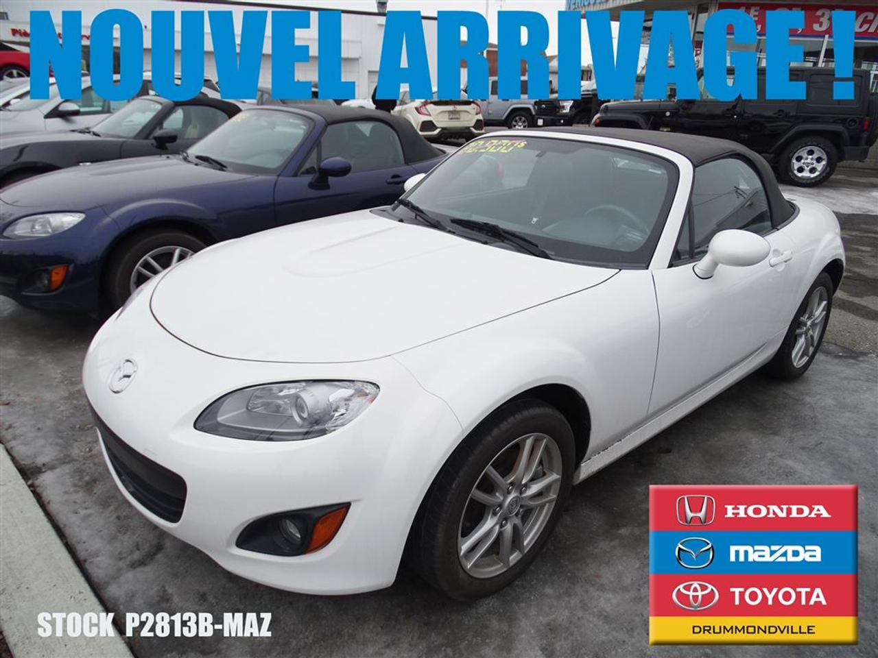 <a href=https://www.toyotadrummondville.com/occasion/Mazda-MX5-2012.html>https://www.toyotadrummondville.com/occasion/Mazda-MX5-2012.html</a>

Mazda Drummondville à le plus grand inventaire de Mazda au Centre-du-Québec. Avec nos prix agressifs, nous couvrons plusieurs villes tel que Sherbrooke, Victoriaville, Trois-Rivières, Sorel-Tracy, Magog, Acton Vale, Saint-Hyacinthe, Granby et même la Rive-Sud de Montréal! Nous avons une vaste gamme de véhicules, sous-compacte, compacte, intermédiaire, familiale, convertible, VUS, AWD, 4X4, FWD, propulsion, camions Et de toutes les marques, Honda, Toyota, Hyundai, Kia, Chrysler, Dodge, Ram, Ford, Mercedes-Benz, Audi, Acura, Subaru, Suzuki, BMW, Buick, Cadillac, Chevrolet, Fiat, Jeep, Lexus, Mini Cooper, Mitsubishi, Nissan, Volkswagen, Volvo et Suzuki.   Nous offrons plusieurs modes de financement, conventionnel, 2ième et 3ième chance, redressement de crédit, faillite et Accord D. À noter ; la TPS, la TVQ et les frais du concessionnaire allant jusquà 299$ ne sont pas inclus automatiquement dans le prix affiché du véhicule. Les prix et paiements mensuels ne sont que des estimations et peuvent varier selon les taux dintérêt en considération de votre crédit. Le prix est établi avec un financement à taux régulier, rabais au financement. Pour plus dinformations, appelez-nous au numéro sans frais : 1-844-592-3027.