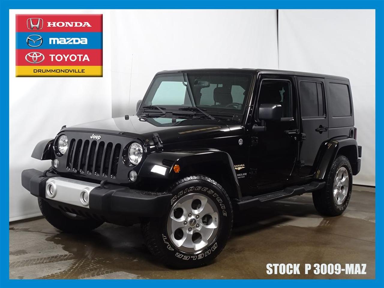 <a href=https://www.toyotadrummondville.com/occasion/Jeep-Wrangler-2014.html>https://www.toyotadrummondville.com/occasion/Jeep-Wrangler-2014.html</a>

***BAS KILOMÉTRAGE** GARANTIE MOTOPROPULSEUR 27/06/2019 OU 100 000 KM ** GARANTIE PROLONGÉ 27/06/2021 OU 115 000 KM **     Mazda Drummondville à le plus grand inventaire de Mazda au Centre-du-Québec. Avec nos prix agressifs, nous couvrons plusieurs villes tel que Sherbrooke, Victoriaville, Trois-Rivières, Sorel-Tracy, Magog, Acton Vale, Saint-Hyacinthe, Granby et même la Rive-Sud de Montréal! Nous avons une vaste gamme de véhicules, sous-compacte, compacte, intermédiaire, familiale, convertible, VUS, AWD, 4X4, FWD, propulsion, camions? Et de toutes les marques, Honda, Toyota, Hyundai, Kia, Chrysler, Dodge, Ram, Ford, Mercedes-Benz, Audi, Acura, Subaru, Suzuki, BMW, Buick, Cadillac, Chevrolet, Fiat, Jeep, Lexus, Mini Cooper, Mitsubishi, Nissan, Volkswagen, Volvo et Suzuki.   Nous offrons plusieurs modes de financement, conventionnel, 2ième et 3ième chance, redressement de crédit, faillite et Accord D. À noter ; la TPS, la TVQ et les frais du concessionnaire allant jusquà 299$ ne sont pas inclus automatiquement dans le prix affiché du véhicule. Les prix et paiements mensuels ne sont que des estimations et peuvent varier selon les taux dintérêt en considération de votre crédit. Le prix est établi avec un financement à taux régulier, rabais au financement. Pour plus dinformations, appelez-nous au numéro sans frais : 1-844-592-3027.