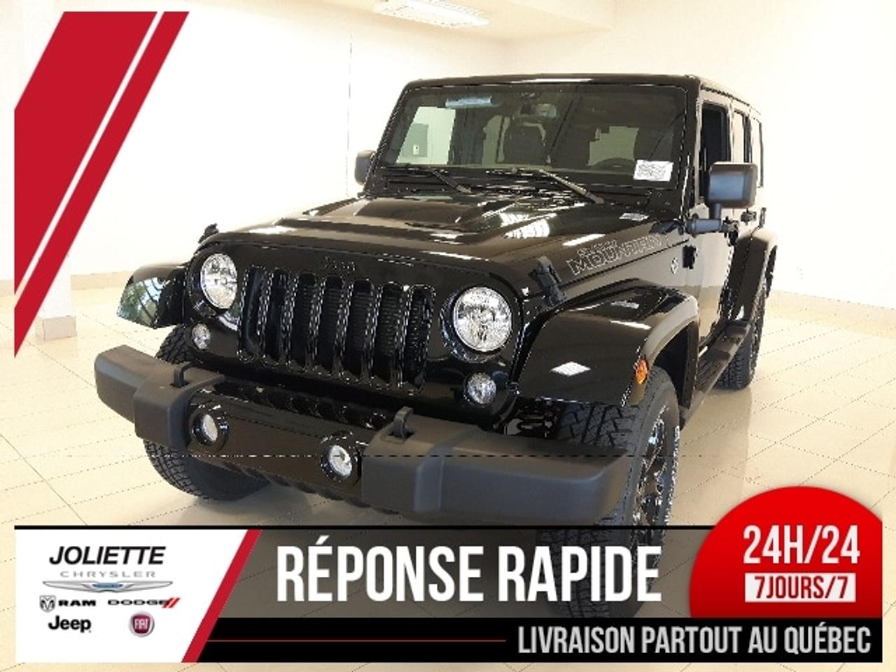 <a href=http://www.joliettedodge.com/occasion/Jeep-Wrangler-2017.html>http://www.joliettedodge.com/occasion/Jeep-Wrangler-2017.html</a>

FAITES UNE DEMANDE DINFOS, NOUS OFFRONS LES MEILLEURS PRIX! ENSEMBLE CONNECTIVITÉ (BLUETHOOT,USB, CENTRE DINFORMATIONS ÉLECTRONIQUE), ENS. DEUX TOITS (TOIT SOUPLE ET DUR), ENSEMBLE ATTELAGE DE REMORQUE, ÉCRAN 5.3P AVEC NAVIGUATION GPS, RADIO SIRIUS XM, DÉMARREUR À DISTANCE. INFO TEXTO 7J/7: 450-760-8834. Groupe motopropulseur  Moteur V6 PentastarMC 3,6 L à distribution variable des soupapes (VVT) commodités intérieures Prise de courant auxiliaire de 12 V Console au plancher pleine longueur Tapis protecteurs à lavant  Radio 130 avec huit haut-parleurs et prise dentrée auxiliaire  Centre multimédia Radio 430N avec écran tactile de 6,5 po et système de navigation7  Compartiment de rangement arrière couvert et tapis protecteur Sièges :  Siège passager avant rabattable à accès facile  Banquette rabattable arrière  Sièges en tissu de catégorie supérieure avec siège du conducteur réglable en hauteur  Commandes audio et du régulateur de vitesse sur le volant Prise de courant auxiliaire de 115 volts  Enjoliveurs, poignées de maintien et enjoliveurs daérateurs de couleur contrastante Climatisation  Rétroviseur intérieur autoatténuant avec lampe de lecture Phares automatiques Affichage de la température et des points cardinaux  Intérieur facilement lavable avec moquettes amovibles et bouchons dévacuations CARAXTÉRISTIQUES EXTÉRIEURES  Rétroviseurs extérieurs noirs chauffants à réglage électrique, repliables manuellement  Élargisseurs daile et applique de pare-chocs de couleur carrosserie Calandre et phares avec enjoliveurs chromés Suspension renforcée avec amortisseurs à gaz  Toit rigide Jeep Freedom Top avec enduit noir  Verrouillage des portes et glaces à commande électrique avec commande douverture monotouche à lavant Élargisseurs daile et pare-chocs avant et arrière noirs Antibrouillard  Portes intégrales en métal avec glaces à manivelle et serrures de porte manuelles Phares halogènes Pare-brise et glaces de porte avant en verre teinté Roues et pneus :  Roues de 18 po en aluminium poli avec creux peints cristal granit  Pneus route/hors route P255/ Sécurité Sacs gonflables avant multimodes évolués11 Boucles darrimage dans lespace utilitaire  Système électronique dantidérapage10 avec assistance au départ en pente, antipatinage, dispositif électronique antiroulis et dispositif antilouvoiement de la remorque  Freins antiblocage à disque aux quatre roues  Plaques de protection sous la boîte de transfert et le réservoir dessence  Limiteur de vitesse en descente (transmission automatique à 5 vitesses) Antidémarreur Sentry KeyMD  Témoin du système de surveillance de la pression des pneus  Crochets de remorquage deux à lavant et un à larrière Capacités et fonctionnalités Rapport de pont arrière de 3,21 Alternateur de 160 A Batterie sans entretien de 600 A  Système 4x4 Command-TracMC à prise temporaire et passage à la volée  Essieu avant rigide DanaMD 30 et essieu arrière ultrarobuste Dana 44 Chauffe-bloc Barres antiroulis avant et arrière Grâce à un important réseau bâti en plus de 30 années de service, nous allouons également des montants exceptionnels sur TOUS les échanges, de toutes les marques! Nous reprenons même en échange les bateaux, motos, motoneiges, etc. Tout cela accompagné de notre service exceptionnel comme le démontre notre moyenne de 4.5/5 étoiles sur plus de 300 avis Google/Facebook/Reviewsii. Nous sommes une concession familiale en affaire depuis plus de 30 ans qui font tout en leur possible pour offrir un service exceptionnel autant à la vente quau service après-vente. Nous sommes lune des rares concessions recommandées CAA Québec, ce qui signifie un taux de satisfaction de la clientèle de plus de 95% pour le service après-vente! Nous sommes à seulement 25 minutes de lest de Montréal et de Terrebonne au coin de la route 158 et autoroute 31. Nous offrons un service de livraison rapide à la grandeur de la province par remorque fermée. INFO TEXTO: 450-760-8834 PS. Plusieurs promotions Chrysler Dodge Jeep et Ram pour: employés de Bell Canada, Firestone, Cascades et plusieurs autres compagnies appelez-nous pour savoir si vous êtes éligibles à un programme spécial! -- We also speak English! We are at 25 min of Montreal. Were a family owned business for more than 30 years. We have one of the highest ratings of customer satisfaction in Quebec. See it by yourself: Text us 7 days a week at 450-760-8834. Rapid response guaranteed! Joliette Dodge, Its worth the detour!