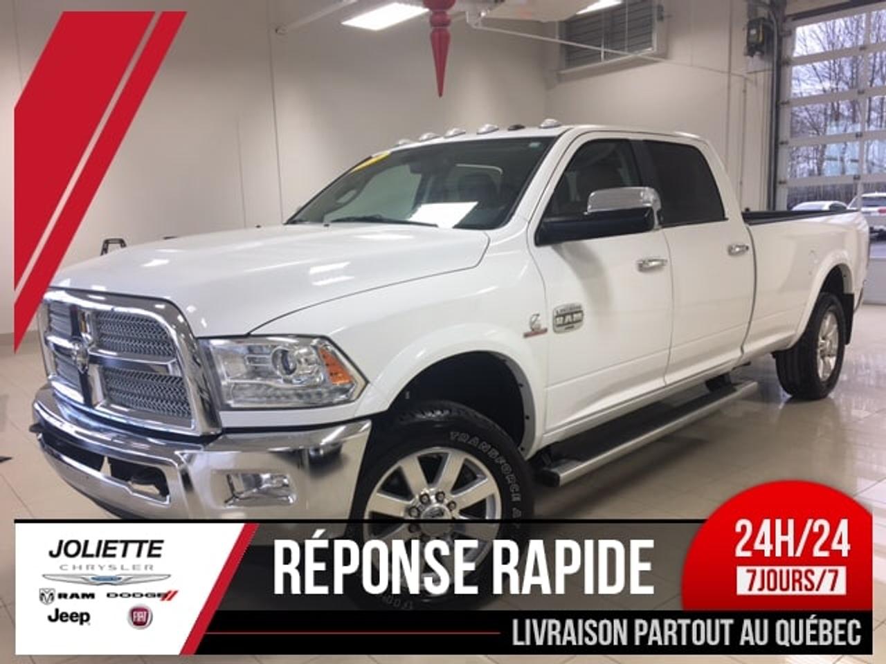 <a href=http://www.joliettedodge.com/occasion/RAM-2500-2015.html>http://www.joliettedodge.com/occasion/RAM-2500-2015.html</a>

PLANS OR 5 ANS 100 000KM, DIESEL, AUTOMATIQUE, 4X4, CONTRÔLE DE STABILITÉ, AIR CLIMATISÉ DUAL, PHARES AUTOMATIQUE, CHAUFFE MOTEUR, FOG, RÉGULATEUR DE VITESSE, SYSTÈME DE SON HAUTES PERFORMANCE ALPINE AVEC 9 X HAUTS PARLEUR, VOLANT EN CUIR, MODULE DE FREINS ÉLECTRIQUE, BOITE DE 8 PIEDS, PARKSENSE, DÉMARREUR À DISTANCE, CAMERA DE RECULE, HITCH, INTÉRIEUR EN CUIR CHAUFFANTS ÉLECTRIQUE, ANTI-SPIN DIFFÉRENTIEL, SIÈGES VENTILÉ, TOIT OUVRANT ÉLECTRIQUE, NAVIGATION, RATIO 3.42, MIRROIRS DE REMORQUAGE, VOLANT CHAUFFANT, ÉCRAN 8.4, RADIO XM, MAG 20, SUSPENSION À LAIR, BLUETOOTH BALANCE DE GARANTIE PROLONGÉE PLANS OR JUSQUAUX 30 JUILLET 2020 OU 100 000KM BALANCE DE GARANTIE MOTEUR JUSQUAUX 30 JUILLET 2020 OU 160 000KM Véhicule inspecté par un mécanicien professionnel certifiéCAA Québec. Notre concessionnaireoffre le rapport dinspection, le Carproof et le kilométrage est certifié par notre machineultra-moderne de la concession. Grâce à des ententes exclusives, nous offrons un financement à partir de 0.9% disponible et nous avons des spécialistes de 2ième et 3ième chance au crédit sur place avec plus de 30 ans dexpérience dans le domaine. Pré-approbation de crédit disponible! Nous reprenons les échanges de toutes marques et grâce à notre important réseau, nous offrons le maximum pour votre véhicule déchange! Avec plus de 30 ans en service, Joliette Dodge est encore une entreprise familiale qui sait être à lécoute de ses clients. Cest pourquoi nous avons des avis moyen de 4.5 étoiles sur 5 à travers toute nos plate-forme confondu (Google, Facebook, Reviewsii). Nous sommes à seulement 25 minutes de lest de Montréal et de Terrebonne au coin de lautoroute 158 et 31. Nous offrons un service de livraison de véhicule par remorque fermée à la grandeur de la province. INFO rapide via TEXTO : 450-760-8834 Faite une demande internet ou appelez nous et voyez pourquoi chez Joliette Dodge, Ça vaut le détour! Vous cherchez un 4X4 SUV « Truck » Jeep ou encore même un camion diesel? www.joliettedodge.com cest plus de 300 véhicules disponibles! (Si vous habitez à plus de 50km de la concession, avant de passer, renseignez-vous à un représentant sur la possibilité dobtenir une carte dessence ou Tim Hortons si vous vous déplacez pour venir voir un véhicule). INFO TEXTO, 24H/24, 7Jours/7: 450-760-8834 -- We also speak English! We are at 25 min of Montreal. Were a family owned business for more than 30 years. We have one of the highest ratings of customer satisfaction in Quebec. See it by yourself: Text us 7 days a week at 450-760-8834. Rapid response guaranteed! Joliette Dodge, Its worth the detour!