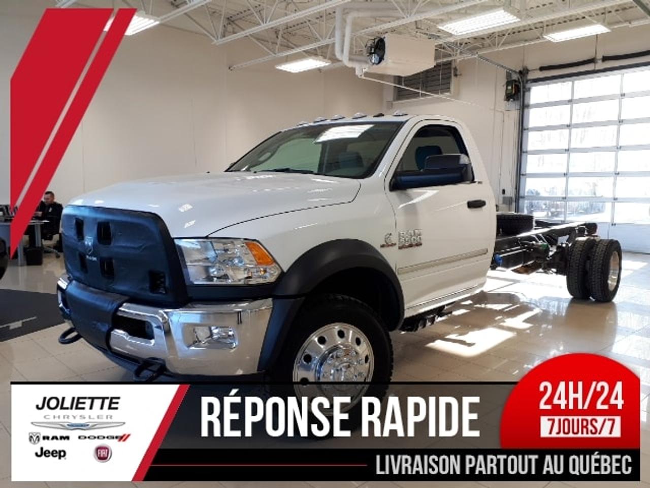 <a href=http://www.joliettedodge.com/occasion/RAM-5500-2018.html>http://www.joliettedodge.com/occasion/RAM-5500-2018.html</a>

RAM 5500 CAB REGULIER, AWD, MOTEUR DIESEL CUMMINS 6 CYLINDRE 6.7L, AVEC TRANSMISSION AISIN, RATIO 4.10 MIRROIRE DE REMORQUAGE, ÉCRAN TACTILE DE 5 POUCES, BLUETOOTH, 6 HAUTS PARLEURS, AIR CLIMATISÉ, VITRES ÉLECTRIQUES, PORTE ÉLECTRIQUE, RÉGULATEURDE VITESSE, CHAUFFE MOTEURS, FREINS ABS.CODE DE MODEL: ACL,AH2,CRW,DK3,DMF,LAY,LBN,LNJ,MJB,NFA,RA2-02,TBB,TUZ,WP4 BALANCE DE GARANTIE DE BASEVALIDE JUSQUAU 20 DÉCEMBRE 2020 OU 60 000 KILOMÈTRES. BALANCE DE GARANTIE GR MOTOPROPULSEUR VALIDESJUSQUAU 20 DÉCEMBRE 2022 OU 100 000 KILOMÈTRES. Véhicule inspecté par un mécanicien professionnel certifié CAA Québec. Le véhicule a été inspecté réparé et certifié . Notre concessionnaire offre le rapport Carproof et le kilométrage est certifié par notre machine ultra-moderne de la concession. Grâce à des ententes exclusives, nous offrons un financement à partir de 0.9% disponible et nous avons des spécialistes de 2ième et 3ième chance au crédit sur place avec plus de 30 ans dexpérience dans le domaine. Pré-approbation de crédit disponible! Nous reprenons les échanges de toutes marques et grâce à notre important réseau, nous offrons le maximum pour votre véhicule déchange! Avec plus de 30 ans en service, Joliette Dodge est encore une entreprise familiale qui sait être à lécoute de ses clients. Cest pourquoi nous avons des avis moyen de 4.5 étoiles sur 5 à travers toute nos plate-forme confondu (Google, Facebook, Reviewsii). Nous sommes à seulement 25 minutes de lest de Montréal et de Terrebonne au coin de lautoroute 158 et 31. Nous offrons un service de livraison de véhicule par remorque fermée à la grandeur de la province. INFO rapide via TEXTO : 450-760-8834 Faite une demande internet ou appelez nous et voyez pourquoi chez Joliette Dodge, Ça vaut le détour! Vous cherchez un 4X4 SUV « Truck » Jeep ou encore même un camion diesel? www.joliettedodge.com cest plus de 300 véhicules disponibles! (Si vous habitez à plus de 50km de la concession, avant de passer, renseignez-vous à un représentant sur la possibilité dobtenir une carte dessence ou Tim Hortons si vous vous déplacez pour venir voir un véhicule). INFO TEXTO, 24H/24, 7Jours/7: 450-760-8834 -- We also speak English! We are at 25 min of Montreal. Were a family owned business for more than 30 years. We have one of the highest ratings of customer satisfaction in Quebec. See it by yourself: Text us 7 days a week at 450-760-8834. Rapid response guaranteed! Joliette Dodge, Its worth the detour!