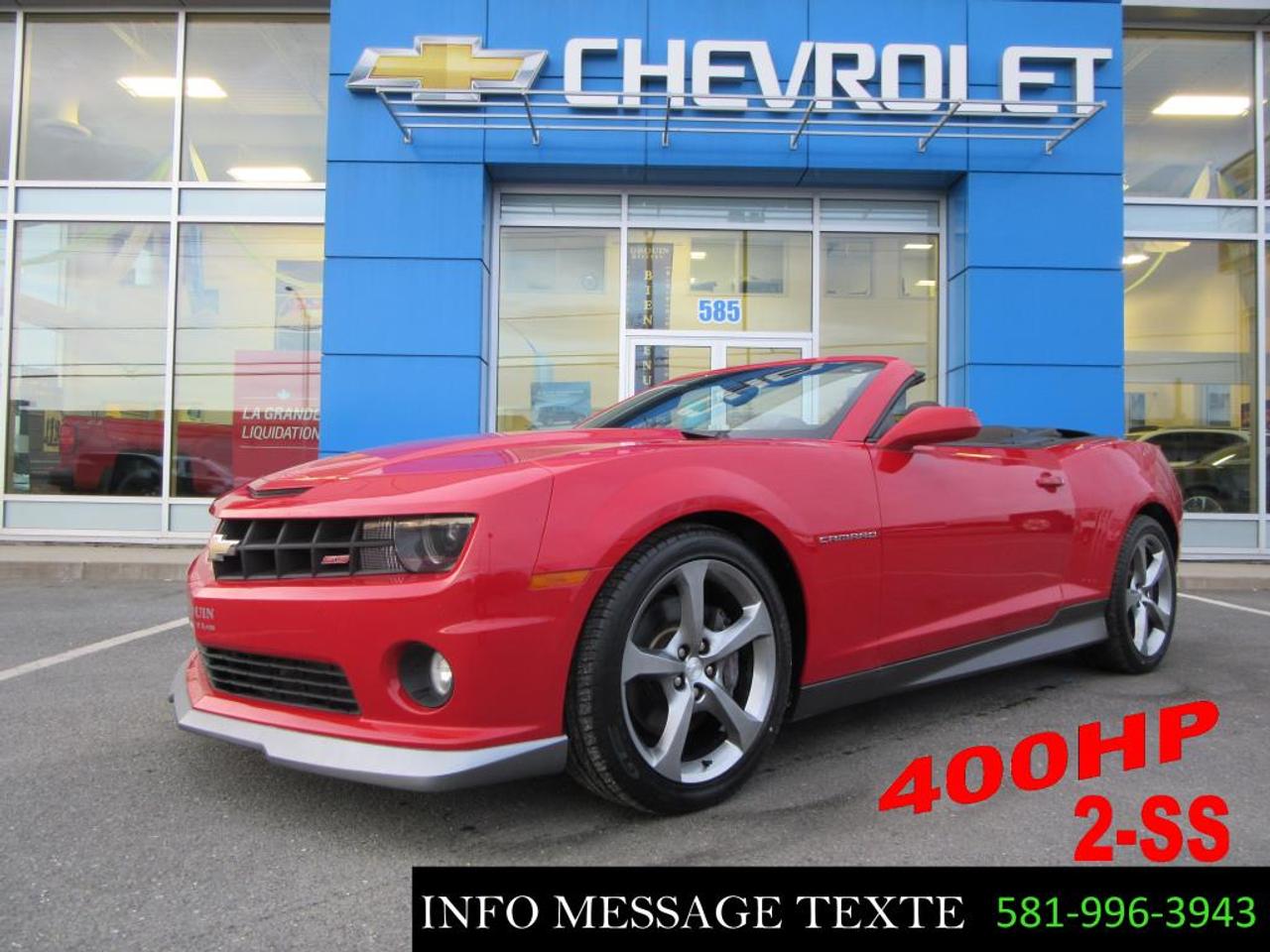 <a href=https://www.drouinetfreres.com/occasion/Chevrolet-Camaro-2011.html>https://www.drouinetfreres.com/occasion/Chevrolet-Camaro-2011.html</a>

2SS 400HP V8 6.2L, KIT DE JUPES, PNEUS NEUF, VÉHICULE INSPECTÉ ET CERTIFIÉ, GARANTIE GM 3 MOIS OU 5 000Km, FINANCEMENT SUR PLACE AVEC TAUX TRES AVANTAGEUX. Contactez-nous par MESSAGE TEXTE au 581-996-3943, pour plus dinformation.