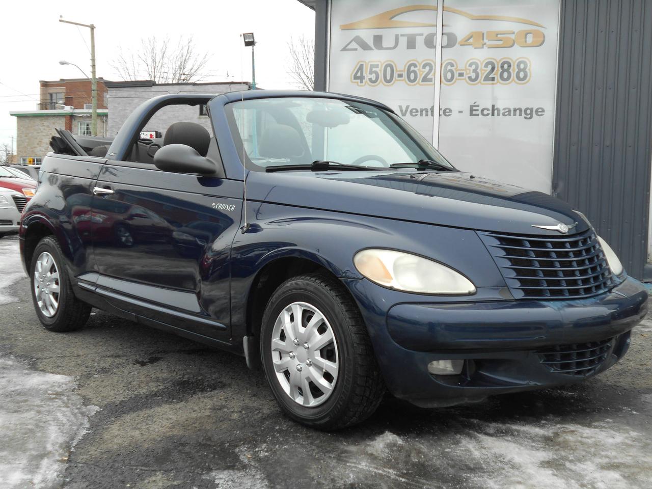 <a href=https://www.auto450.com/occasion/Chrysler-PT_Cruiser-2005.html>https://www.auto450.com/occasion/Chrysler-PT_Cruiser-2005.html</a>

CHRYSLER PT CRUISER***2005***CONVERTIBLE*** 

FINANCEMENT BANCAIRE ET MAISON 100% APPROUVÉ*** 7 JOURS/5 SOIRS SEMAINE*** ***450-626-3288***

*************************************************

CHRYSLER PT CRUISER ***2005*** 
TRANSMISSION AUTOMATIQUE 
MOTEUR 4 CYLINDRES DE 2.4 LITRES
COUPÉ 2 PORTES
4 PASSAGERS, 
***CONVERTIBLE***
VITRES ÉLECTRIQUES
AIR CLIMATISÉ
RÉGULATEUR DE VITESSE
PORTES, VITRES ET MIROIRS ÉLECTRIQUE 
FAITE VITE!!!


******************************************************

***FINANCEMENT BANCAIRE ET MAISON 100% APPROUVÉ ET GARANTIE PROLONGÉE DISPONIBLE***


*******************************************************
AUTO 450*** 950 boulevard ste-foy à longueuil,québec, J4K 1V9 ***450-626-3288 ***facebook (auto 450)***par courriel au : info@auto450.com***financement: 1ere, 2e et 3e chance au crédit et garantie disponible***plusieurs autres véhicules de disponible***ouvert 7 jours sur 7***lundi au vendredi de 9h à 21h et samedi et dimanche de 10h à 16h** **Bien que nous nous efforcions autant que possible dassurer lexactitude de ces données, nous ne sommes pas responsables de toute erreur ou omission contenue dans cette page.**

MOT CLEFS; HONDA TOYOTA BMW AUDI VOLKSWAGEN TURBO MERCEDES NISSAN GM PICKUP RAM 1500 F150 JEEP FORD DODGE CHRYSLER PRET RABAIS CRÉDIT ÉCHANGE EXPORT EXPORTATION BAS KILOMÉTRAGE 1 SEUL PROPRIO CARPROOF JAMAIS ACCIDENTÉ SPORT TURBO PERFORMANCE 4X4 LIQUIDATION CERTIFIÉ TAXI UBER AUTO450 ZONE LONGUEUIL ST-HUBERT BROSSARD MONTREAL BOUCHERVILLE INSPECTION BAS PRIX