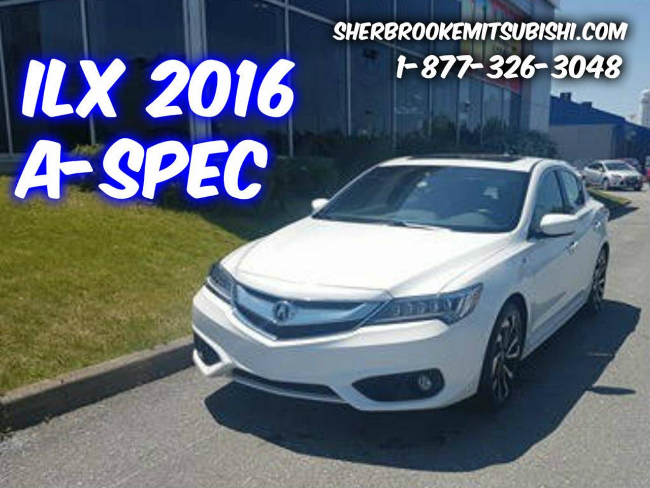 <a href=https://www.sherbrookemitsubishi.com/occasion/Acura-ILX-2016.html>https://www.sherbrookemitsubishi.com/occasion/Acura-ILX-2016.html</a>

**MODÈLE A-SPEC**Voiture comme neuve, bas kilométrage, Intérieur en Cuir, Tout Équipé, Toît Ouvrant, Sièges Électriques, Sièges Chauffants, Aileron arrière, Phares antibrouillard, Jupes latérale de bas de caisse, et bien plus encore... À Voir!!

**1-877-326-3049**

Rapport dhistorique Carproof disponible.

Ouvert le samedi de 10h à 16h. 

Pour une expérience dachat et un service des plus agréable cest Sherbrooke Mitsubishi, membre de lÉquipe Précision Auto. Visiter notre site web sherbrookemitsubishi.com ou equipeprecisionauto.ca pour voir tout notre inventaire de véhicules usagés. Plus de 100 véhicules usagés de toute marque au même endroit.

Situé en Estrie à Sherbrooke et Magog, près de Granby et Bromont.

Venez voir notre inventaire nous achetons et vendons des voitures doccasions de toutes marque.

Informez-vous auprès de nos conseillés qualifiés pour connaitre nos Programmes de Financement EN LIGNE Avantageux!