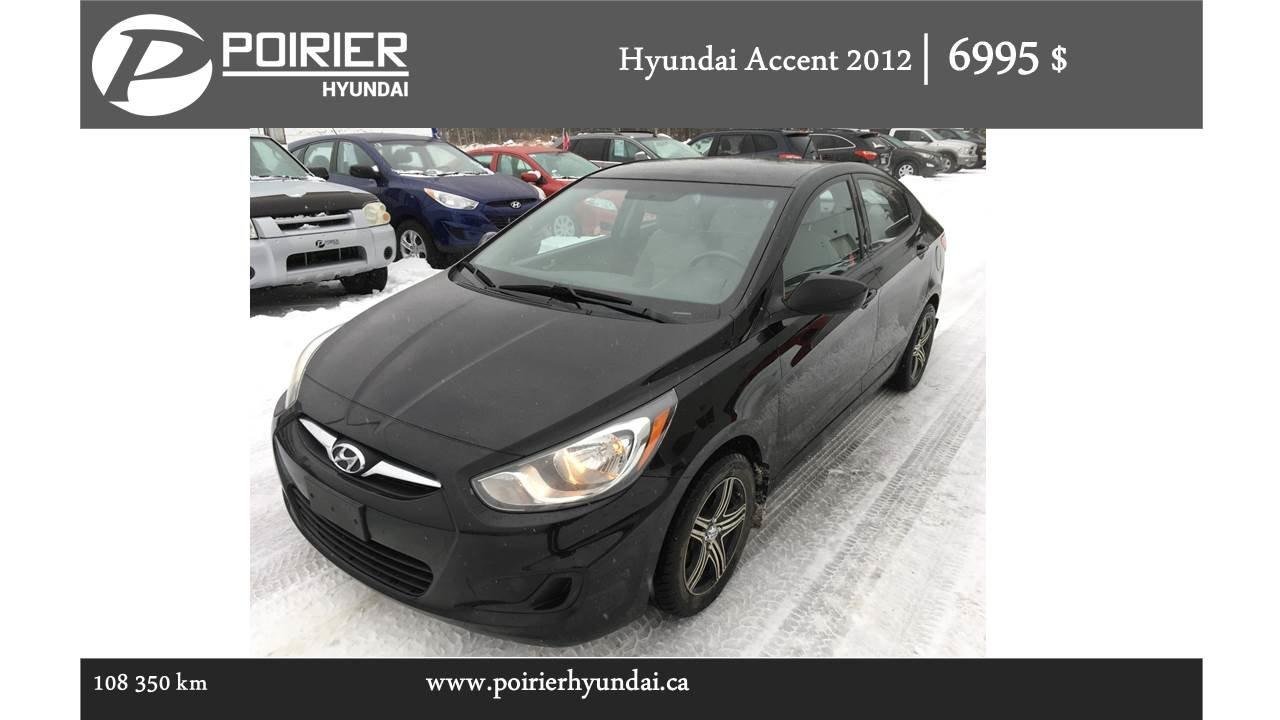 <a href=https://www.poirierhyundai.ca/occasion/Hyundai-Accent-2012.html>https://www.poirierhyundai.ca/occasion/Hyundai-Accent-2012.html</a>

Hyundai Accent GL + MAGS Pneus d\Hiver inclus 2012Essuie-glaces intermittents, Anti-démarreur, Freins ABS, Contrôle de stabilité, Coussin gonflable conducteur, Coussins gonflables latéraux, Lecteur CD, Lecteur MP3, Lampes de lecture arrière, Volant ajustable, Tapis protecteurs, Direction assistée, Coussins gonflables arrière pour la tête, Sièges tissu, Freins à disque, Antipatinage, Verrous de sécurité pour enfants, Sièges baquets, Coussin gonflable - Commutateur de mise en/hors fo