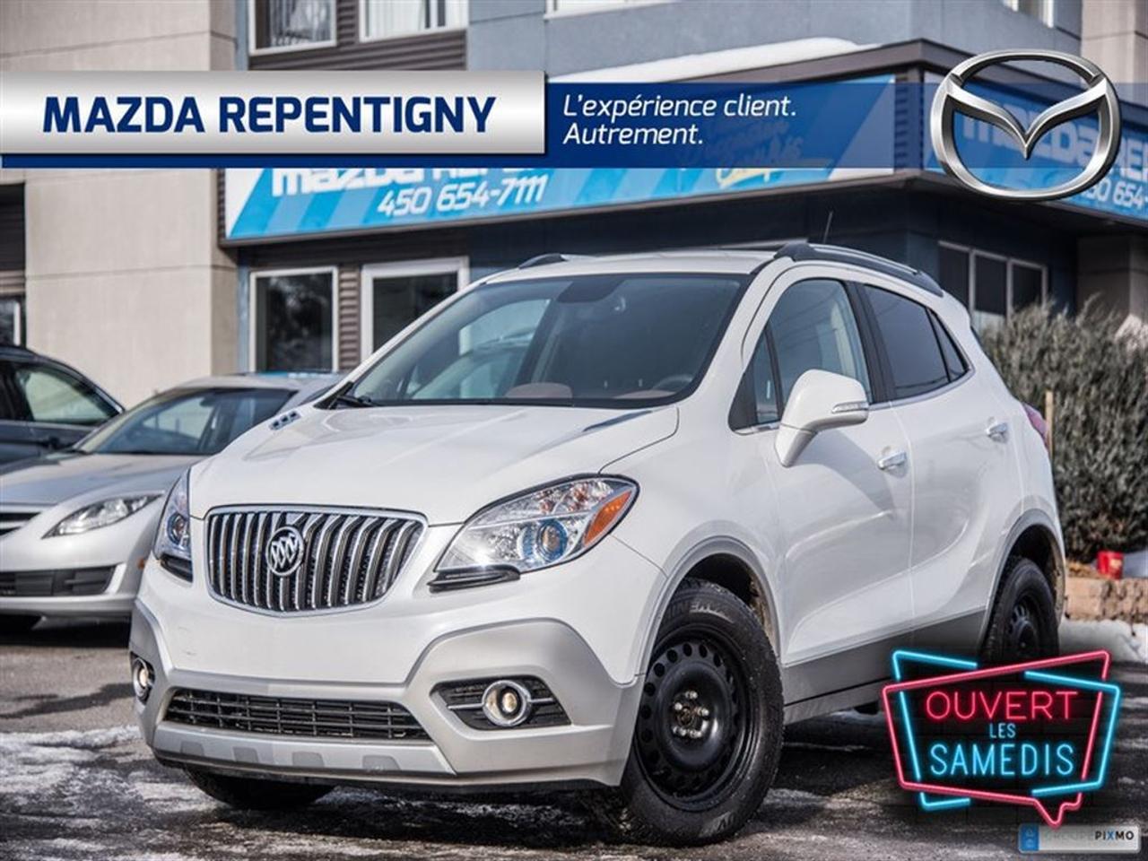 <a href=https://www.mazdarepentigny.com/occasion/Buick-Encore-2014.html>https://www.mazdarepentigny.com/occasion/Buick-Encore-2014.html</a>

volant chauffants+cuir+Bluetooth+camera de recule+sièges chauffants+régulateur de vitesse+air climatisé+phares automatiques+essuie glace détecteur de pluie+mags et beaucoup plus a qui la chance !!!    MAINTENANT OUVERT LE SAMEDI !!! Mazda Repentigny: Votre concessionnaire de choix pour un véhicule neuf ou doccasion. Financement à partir de 0% pour un véhicule doccasion certifié. Financement 1-2-3e chance au crédit disponible. Meilleurs taux de lindustrie.     Venez voir pourquoi nous sommes votre référence automobile.     Faites un essai routier dès aujourdhui de votre prochain véhicule acheté chez Mazda Repentigny