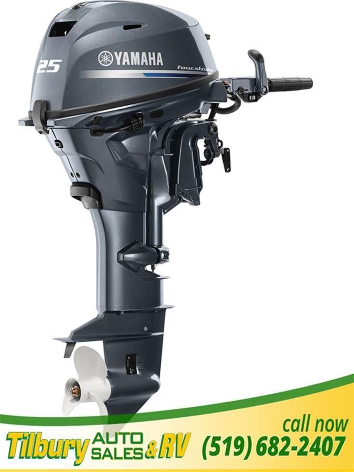 COMPACT POWER  While keeping with the two-cylinder, in-line SOHC design, Yamahas F25C utilizes an all-new compact powerhead that displaces 432cc for powerful acceleration you can feel out on the water.  COMFORTABLE HANDLING  The F25Cs multi-function tiller handle has a forward-mounted shift control within easy reach of the driver, as well as a large throttle twist-grip for added comfort. The tiller also provides a wide steering angle of 45 degrees in each direction for more nimble handling.  BACK UP MANUAL START  For added peace of mind, the F25C offers manual back up start on all electric start models.  COMPATIBILITY  The convenience of the new Electric Start option brings full compatibility with Yamahas advanced Digital Network System, which includes the availability of clear, stylish gauges that offer the driver a comprehensive selection of running data and engine performance information.  EASY DOES IT  An easy access hose connector on the lower cowling allows you to flush salt and dirt from the waterways without starting the engine - a quick, simple way to reduce corrosion and extend the life of your engine.  ANTI-CORROSION PROTECTION  Yamahas unique YDC-30 aluminium alloy protects the engines exterior parts, while a zinc coating, high-quality stainless steel and 5-stage exterior coating offers long-lasting protection inside and out.      While every reasonable effort is made to ensure the accuracy of this data, we are not responsible for any errors or omissions contained on these pages. Please verify any information in question with a dealership sales representative. Please call for further details. While every reasonable effort is made to ensure the accuracy of this data, we are not responsible for any errors or omissions contained on these pages. Please verify any information in question with a dealership sales representative. Serving, Windsor, Essex, Tilbury, Chatham, Blenheim, Rodney, St. Marys, St. Thomas, Leamington, Harrow, Amherstburg, Kingsville, Wheatley, Belle River, Lakeshore, Wallaceburg, Sarnia,London, Lambton, Lambton County, Lambeth, Essex County, Middlesex, Middlesex County, Rodney, Dresden, Thamesville, Lasalle, Watford, Ailsa Craig, Glencoe, Alvinston, Parkhill, Strathroy, Mt.Brydges, West Lorne, Dutton, Aylmer  * Prices in Ontario, include OMVIC/AMVIC fee (where applicable), dealer administration and other retailer charges and exclude taxes, license, insurance, plus HST*