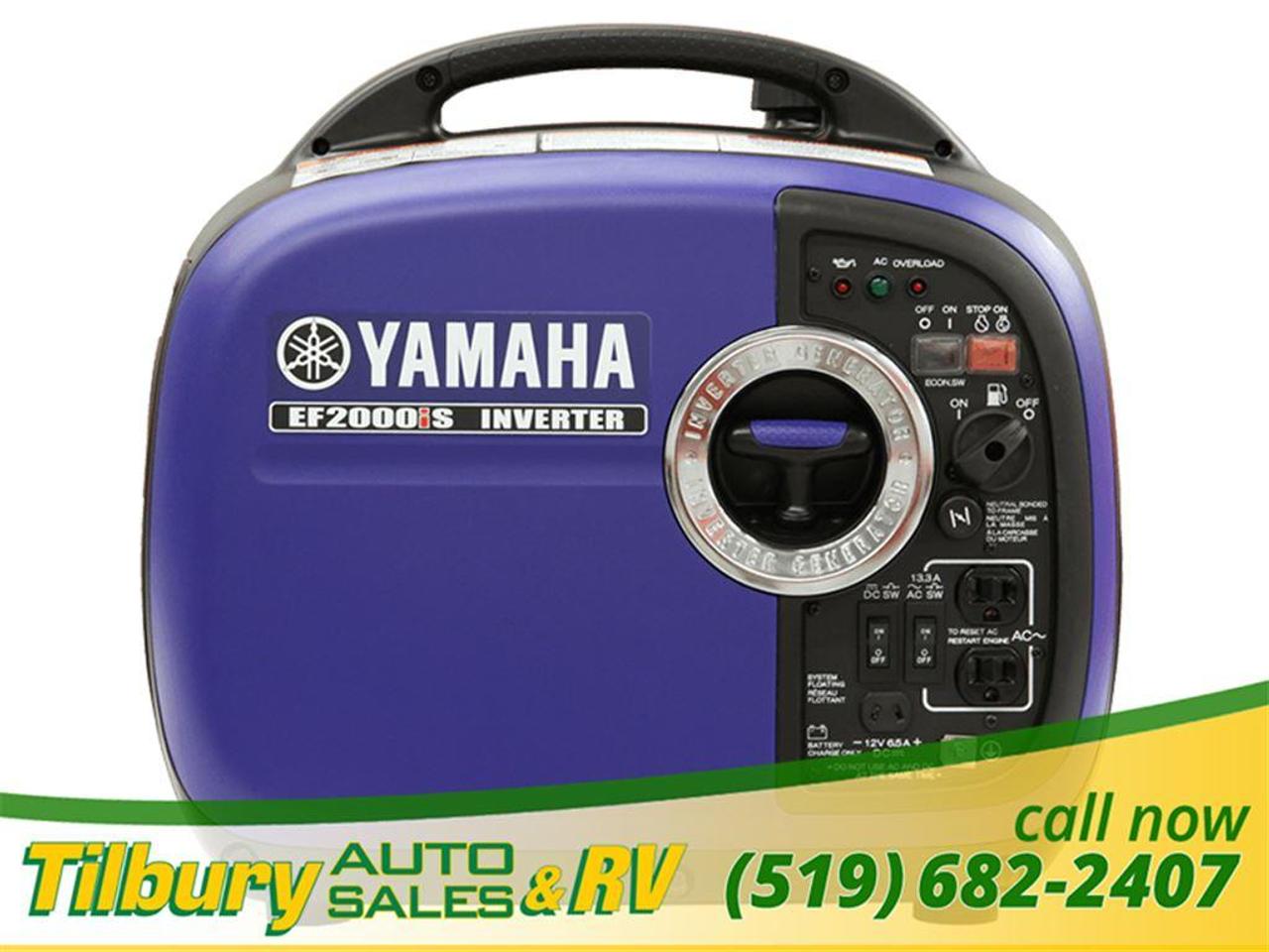 <p>NEVER be without power! This machine is power on-the-go. Power outages happen at the least expected moments - and can last hours, days, weeks. They are a great back up solution to provide basic electricity in an emergency&nbsp; &mdash; or to provide power for recreation including things like camping and power tools where electricity isnt available. Perfect for farmers, hunters, campers and everybody inbetween! Every house hold needs back up power - dont go without! We currently have 3 BLUE in stock and 1 CAMO in stock</p>
<p><strong>CALL US AT 519-682-2407 OR VISIT OUR LOT AT 20600 HWY #42, TILBURY, ONTARIO. CANADA.</strong></p>
<p>Quiet, durable and convenient, the new Yamaha EF2000iST is designed for anyone seeking an ultra-portable source of electricity. The new T version, based on the popular EF2000iS, has the special ability to twin two units together. Weighing only 21 kg (46 lbs.) and featuring an extra-large handle for easy transport the EF2000iST is ready to deliver clean, quiet power wherever and whenever you want it.</p>
<p>Looking for more power but still want excellent portability? Connecting two EF2000iST inverter units together will provide a rated 3000 watts and 25 amps of clean power.</p>
<p>Features:&nbsp;</p>
<p>* Powered by Yamahas MZ80; 79cc, air-cooled (fan assist), OHV, 2-valve, 4-stroke, single cylinder engine with transistor controlled (TC) ignition.<br />* Auto decompression system reduces engine compression to provide a light recoil starter pull for effortless manual starting.<br />* Cast iron cylinder liner provides excellent heat dissipation & extends service life.<br />* Pulse Width Modulation provides super clean power. As clean or cleaner than the power you get from a household receptacle.<br />* Rated AC output for continuous use is 1,600 watts / 13.3 amps with a single unit.<br />* When twinned with another EF2000iST rated AC output for continuous use is 3,000 watts / 25 amps. (note: requires accessory parallel terminal kit available at extra cost (part number: 7PB-YH579-80-00).<br />* Neutral floating.<br />* Non-fuse type circuit breaker (NFB) prevents internal circuit damage in the event of an over load.<br />* Yamahas Noise Block body design features a moulded casing and noise-absorbing glass wool to provide ultra-quiet operation.<br />* Smart Throttle / Economy Control automatically adjusts engine speed to match the load, saving fuel, reducing noise and engine wear.<br />* Manual choke<br />* Yamahas Oil Watch Warning System automatically shuts off the engine when oil level is low and will not re-start until oil is added, preventing costly engine damage and enhancing long-term durability.<br />* Indicator lights for AC power output, low oil and AC overload.<br />* Washable foam air filter reduces maintenance costs<br />* 12 Volt DC output and cables for charging RV, auto and marine 12-volt batteries (12V / 6.5A).<br />* On-off fuel petcock lets you shut off the gas to run the carb dry for storage, helping to prevent stale fuel problems, which are becoming more common with ethanol based fuels.<br />* Large fuel fill hole and sealable vent on gas cap for easy filling and transporting. Fuel gauge is standard<br />* Cleanable spark arrestor stops the possibility of sparks exiting from the exhaust.<br />* Rubber feet isolate vibration for smoother operation and reduced noise.<br />* Suitcase style handle and light weight (21 kg / 46 lbs.) make the EF2000iST very portable.<br />* CSA approved (Canadian Standards Association)<br />* EPA & CARB Emission Engine Durability Rating. Yamaha generators have the longest emission engine durability ratings issued by the Environmental Protection Agency and the California Air Resources Board.<br />* 3-year warranty for residential / home use or commercial use.</p>
<p>While every reasonable effort is made to ensure the accuracy of this data, we are not responsible for any errors or omissions contained on these pages. Please verify any information in question with a dealership sales representative. Serving, Windsor, Essex, Tilbury, Chatham, Blenheim, Rodney, St. Marys, St. Thomas, Leamington, Harrow, Amherstburg, Kingsville, Wheatley, Belle River, Lakeshore, Wallaceburg, Sarnia,London, Lambton, Lambton County, Lambeth, Essex County, Middlesex, Middlesex County, Rodney, Dresden, Thamesville, Lasalle, Watford, Ailsa Craig, Glencoe, Alvinston, Parkhill, Strathroy, Mt.Brydges, West Lorne, Dutton, Aylmer * Prices in Ontario, include OMVIC/AMVIC fee (where applicable), dealer administration and other retailer charges and exclude taxes, license, insurance, plus HST*</p>
