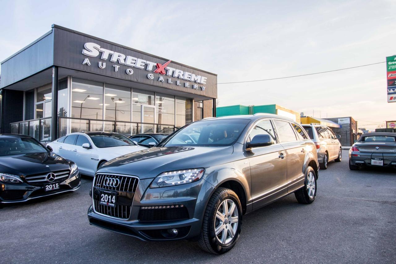 <p>The 2014 Audi Q7 is the flagship luxury SUV in the four-ring brand&rsquo;s lineup, and the model serves well in that capacity. The large, seven-seat crossover comes with a SUPER CHARGED 3.0 litre V6 engine that produces 333HP and 325 lb-ft of torque!! Inside, the Q7 gets a luxurious cabin with standard leather upholstery, 12-way power adjustable heated front seats, dual-zone climate control, 40/20/40 split folding and sliding rear seats, Bluetooth hands-free capability, and an 11-speaker sound system. Heated rear seats, a panoramic sunroof, and Audi MMI navigation system with Audi Connect infotainment.</p>
<p>&nbsp;</p>
<p>**A WHEEL BALANCE, ALIGNMENT, & OIL CHANGE IS INCLUDED IN EVERY CERTIFIED VEHICLE**</p>
<p>Finance this vehicle for as little as $329.38 bi-weekly for 72 months at 4.99% O.A.C (estimated finance rate) with $0 down subject to approvals for a total cost of borrowing of only $6942.64. Call 905.554.8628 for more details and conditions.</p>
<p>The monthly payment on the vehicle has been calculated only for the purpose of comparison and is not an offer to provide a loan. This comparison is based on the bi-weekly payment of 72 months for all 2014 car models at 4.99% O.A.C, excluding licensing and additional fees. The APR rate applied is only an estimate, which may be below or above the rate you actually receive.</p>
<p>&nbsp;</p>
<p>WARRANTY COVERAGE can be added at an additional cost. StreetXtreme offers a wide range of coverages to suit all your needs. We are also an authorized service centre for all our warranty companies for your convenience. A true one-stop-shop!</p>
<p>&nbsp;</p>
<p>This vehicle will come SAFETY CERTIFIED & FULLY DETAILED</p>
<p>HST + LICENSING EXTRA</p>
<p>We are an OMVIC & UCDA member so buy with confidence and more importantly... a PEACE OF MIND.</p>
<p>&nbsp;</p>
<p>StreetXtreme strives to purchase our vehicles at the lowest cost so we can retail it for the lowest price. We spend quality time doing our research to make sure our prices are competitive and for this reason, our prices are HAGGLE FREE. Thank you for understanding.</p>
<p>&nbsp;</p>
<p>CALL NOW at (905) 554-8628 - Press #1 for Sales Department OR you can also call:</p>
<p>Kevin @ (647) 927-8780</p>
<p>Tommy @ (416) 720-7721</p>
<p>Nathan @ (647) 575-8892</p>
<p>&nbsp;</p>
<p>For more details in regards to financing, please visit: https://www.streetxtreme.ca/financing-landing/</p>
<p>To view our full inventory list, please visit: https://www.streetxtreme.ca/vehicles/</p>
<p>&nbsp;</p>
<p>StreetXtreme Auto Gallery</p>
<p>5829 Hwy 7 East</p>
<p>Markham, Ontario</p>
<p>L3P 1A5</p>
<p>(905) 554-8628 Ext. 1</p>
<p>&nbsp;</p>
<p>StreetXtreme Street Extreme StreetExtreme Street Xtreme</p>