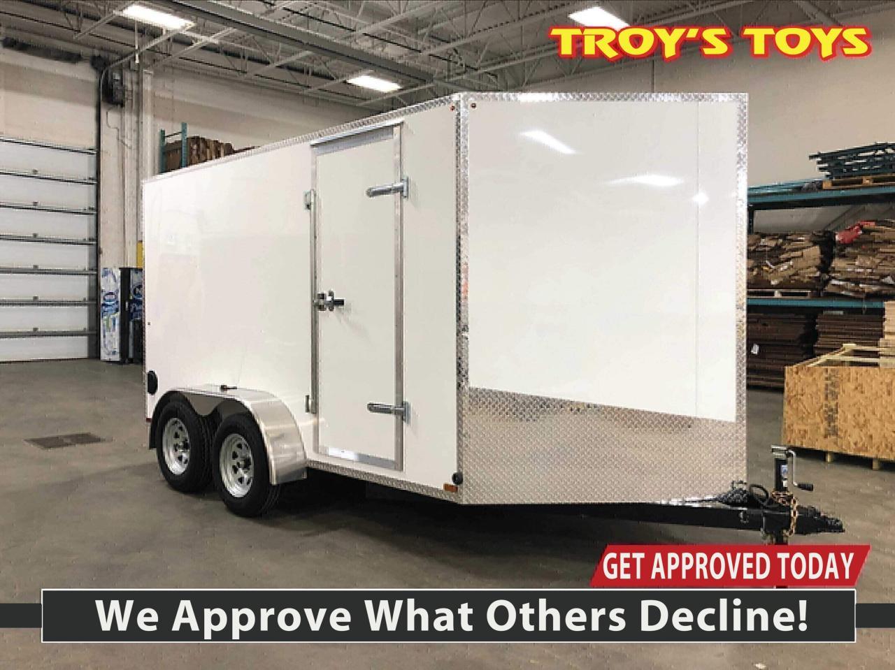 Text or Call 519-400-6666 for quick response!

Canadian Built Trailers - Cargo Trailers

Custom build your trailer at Troys Toys today! Visit our website www.troystoys.net for full inventory.

OVER 100 TRAILERS IN STOCK!!

*Prices do not include sales tax or registration*



This Model:

2019 CTC 7x12 V-Nose

(Size does not include the v-nose; size plus the v-nose)

HEIGHT: 66"

COLOUR: White

FRAME: Steel

REAR DOOR: Ramp 

15 RADIAL TIRES ON: 15 Galvanized Wheels 

AXLE(S) TYPE: Tandem, dropped

AXLE(S) CAPACITY: 3500lb/ea

HITCH: 2 5/16 Ball

JACK: 2,000 Lb.

OTHER OPTIONS: RV Latch



Standard Options with all CTC Trailers:

Screwless exterior cladding (.30) with checker plate trim all around

Polished aluminum fenders

One piece aluminum roof

Angled diamond checker plate stone guard on v-nose

16 o/c square tubing frame (Roof, Walls & Floor)

Curb-side man-door

3/4 fir plywood floor

3/8 fir plywood on walls

Exterior L.E.D lighting

Side Vents 

Bar Lock



For the full 2019 Canadian Trailer Company Lineup, please visit www.canadiantrailercompany.net



All trailers come with a 3-year manufacturers warranty. Some conditions apply. See store for details.