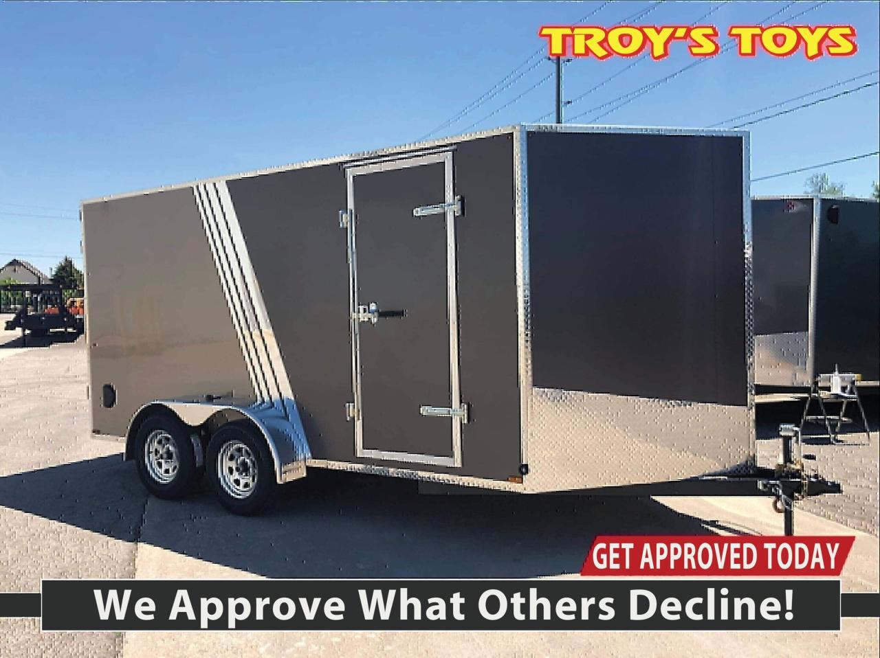 Text or Call 519-400-6666 for quick response!

Canadian Built Trailers - Cargo Trailers

Custom build your trailer at Troys Toys today! Visit our website www.troystoys.net for full inventory.

OVER 100 TRAILERS IN STOCK!!

*Prices do not include sales tax or registration*



This Model:

2019 CTC 7x14 V-Nose

(Size does not include the v-nose; size plus the v-nose)

HEIGHT: 66"

COLOUR: Brown/Bronze

FRAME: Steel

REAR DOOR: Ramp 

15 RADIAL TIRES ON: 15 Galvanized Wheels 

AXLE(S) TYPE: Tandem, dropped

AXLE(S) CAPACITY: 3500lb/ea

HITCH: 2 5/16" Ball

JACK: 2,000 Lb.

OTHER OPTIONS: RV Latch



Standard Options with all CTC Trailers:

Screwless exterior cladding (.30) with checker plate trim all around

Polished aluminum fenders

One piece aluminum roof

Angled diamond checker plate stone guard on v-nose

16 o/c square tubing frame (Roof, Walls & Floor)

Curb-side man-door

3/4 fir plywood floor

3/8 fir plywood on walls

Exterior L.E.D lighting

Side Vents 

Bar Lock



For the full 2019 Canadian Trailer Company Lineup, please visit www.canadiantrailercompany.net



All trailers come with a 3-year manufacturers warranty. Some conditions apply. See store for details.