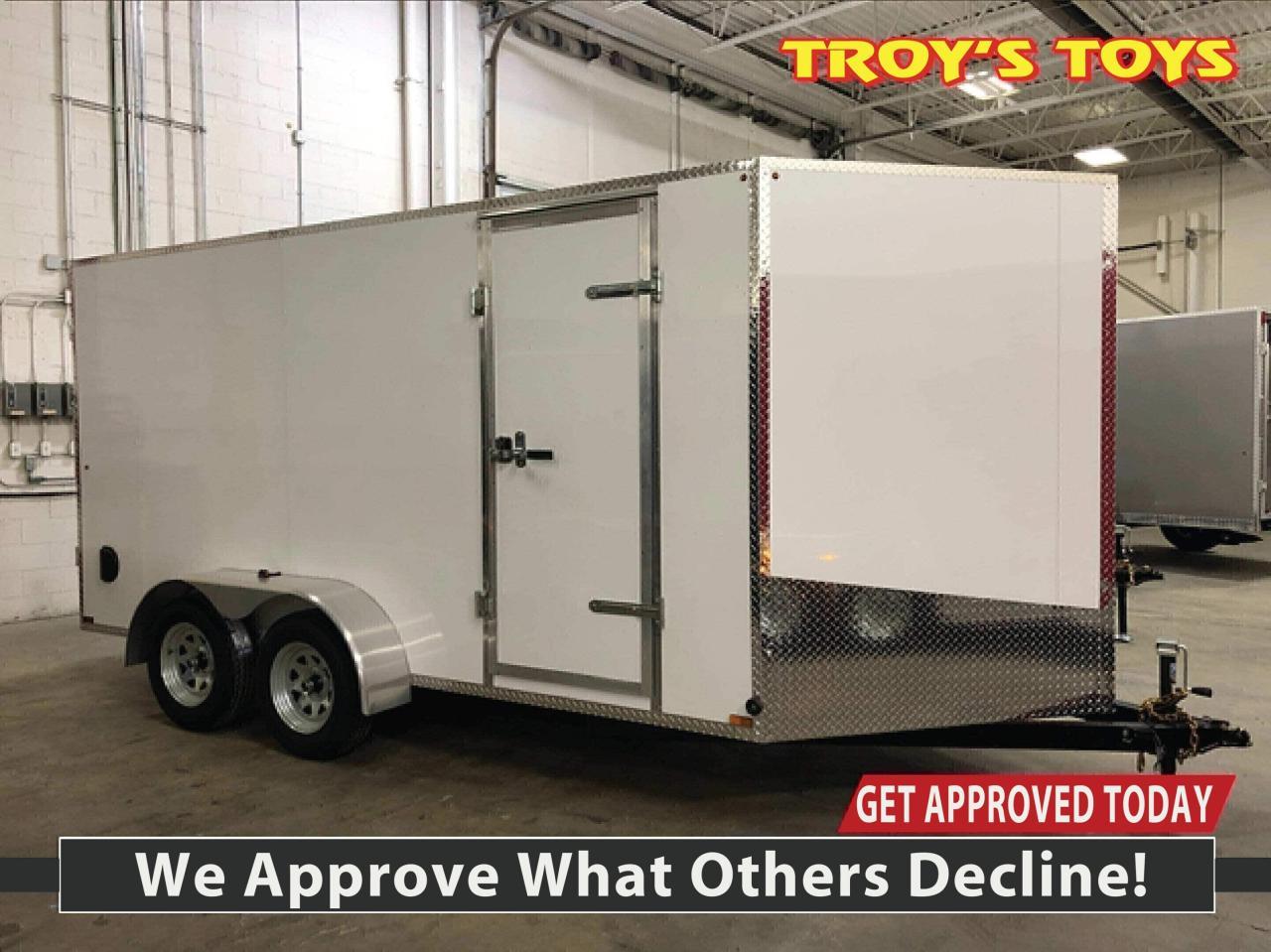 Text or Call 519-400-6666 for quick response!

Canadian Built Trailers - Cargo Trailers

Custom build your trailer at Troys Toys today! Visit our website www.troystoys.net for full inventory.

OVER 100 TRAILERS IN STOCK!!

*Prices do not include sales tax or registration*



This Model:

2019 CTC 7X14 V-Nose

(Size does not include the v-nose; size plus the v-nose)

HEIGHT: 66"

COLOUR: White

FRAME: Steel

REAR DOOR: Ramp Door (w/Spring Assist)

15 RADIAL TIRES ON: 15 Galvanized Wheels 

AXLE(S) TYPE: Tandem, Dropped

AXLE(S) CAPACITY: 3500lb./ea.

HITCH: 2 5/16" Ball

OTHER OPTIONS: RV Latch



Standard Options with all CTC Trailers:

Screwless exterior cladding (.30) with checker plate trim all around

Polished aluminum fenders

One piece aluminum roof

Angled diamond checker plate stone guard on v-nose

16 o/c square tubing frame (Roof, Walls & Floor)

Curb-side man-door

3/4 fir pressure treated plywood floor

3/8 fir plywood on walls

Exterior L.E.D lighting

Side Vents 

Bar Lock



For the full 2019 Canadian Trailer Company Lineup, please visit www.canadiantrailercompany.net



All trailers come with a 3-year manufacturers warranty. Some conditions apply. See store for details.