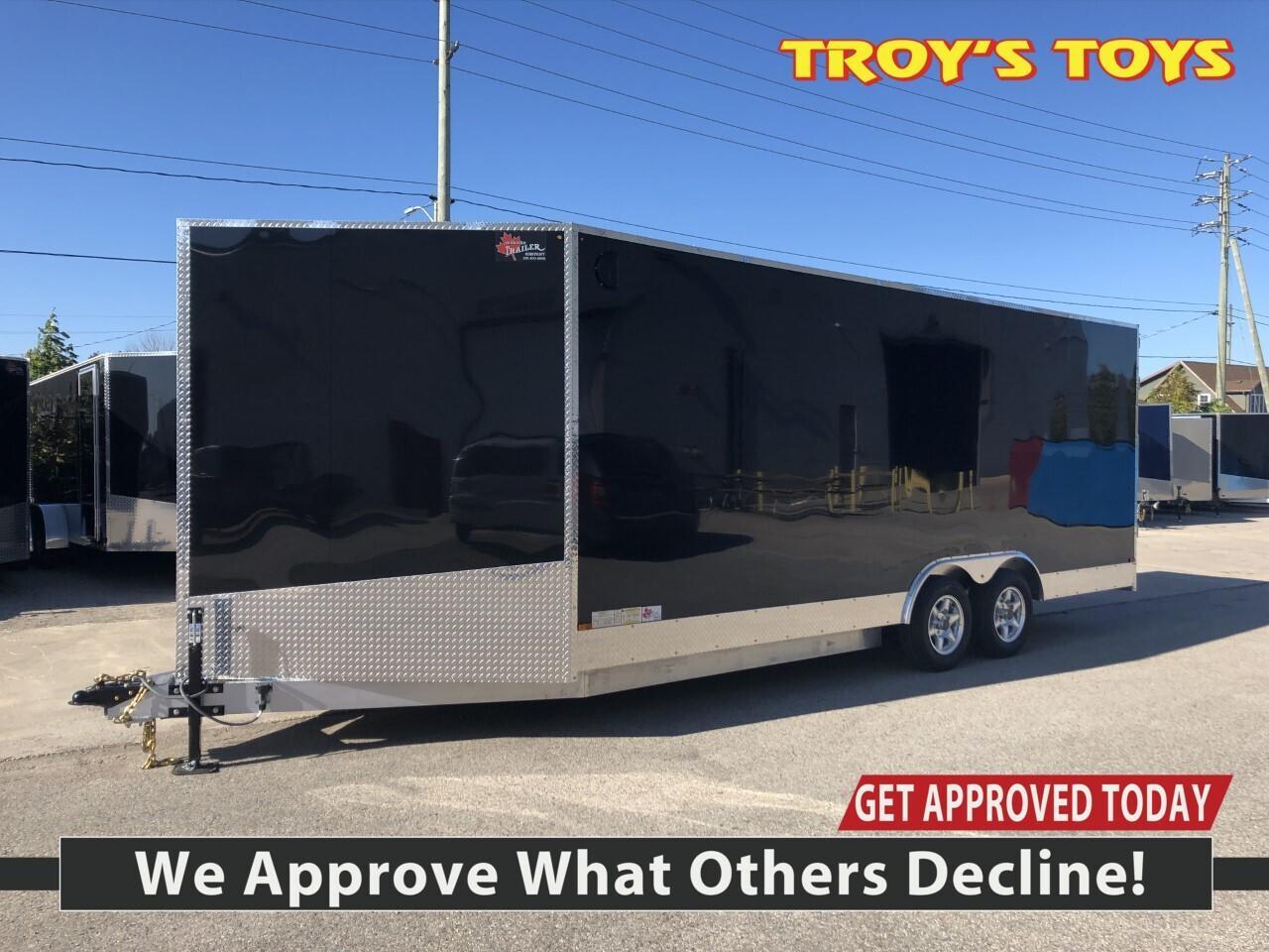 <p>Text or Call 519-400-6666 for quick response! Canadian Built Trailers - Cargo Trailers Custom build your trailer at Troys Toys today! Visit our website www.troystoys.net for full inventory. OVER 100 TRAILERS IN STOCK!! *Prices do not include sales tax or registration* This Model: 2020 CTC 8.5X20 V-Nose (Size does not include the v-nose; size plus the v-nose) HEIGHT: 7 COLOUR: Black FRAME: Aluminum REAR DOOR: Ramp 15 RADIAL TIRES ON: 15 Galvanized Wheels AXLE(S) TYPE: Tandem, dropped AXLE(S) CAPACITY: 3500lb/ea HITCH: 2 5/16 Ball JACK: 8,000 Lb. OTHER OPTIONS: RV Latch, Pressure Treated Plywood Flooring, Extended V-Nose 5, Front Ramp Standard Options with all CTC Trailers: Screwless exterior cladding (.30) with checker plate trim all around Polished aluminum fenders One piece aluminum roof Angled diamond checker plate stone guard on v-nose 16 o/c square tubing frame (Roof, Walls & Floor) Curb-side man-door 3/4 fir plywood floor 3/8 fir plywood on walls Exterior L.E.D lighting Side Vents Bar Lock For the full 2020 Canadian Trailer Company Lineup, please visit www.canadiantrailercompany.net All trailers come with a 3-year manufacturers warranty. Some conditions apply. See store for details.</p>