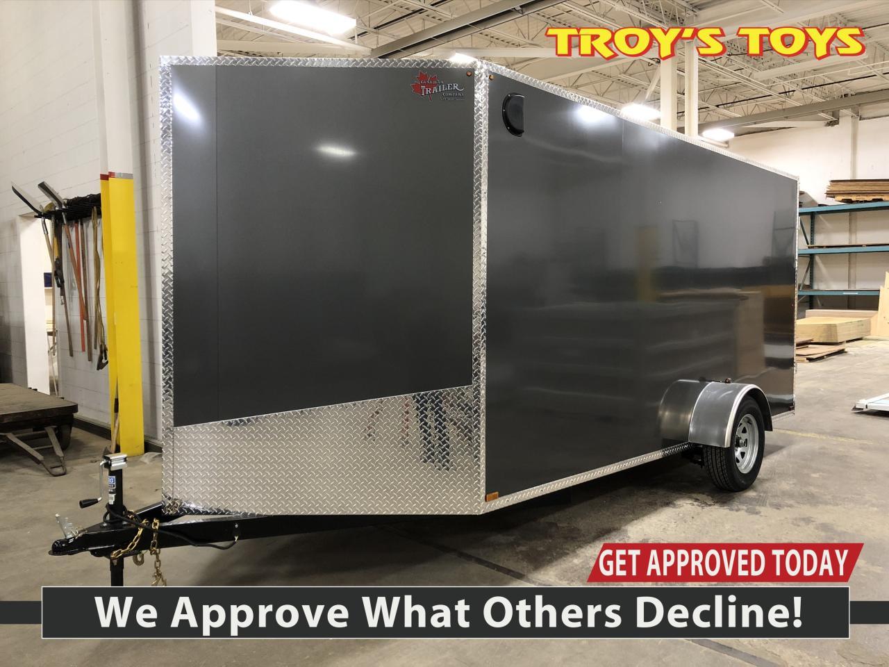 Text or Call 519-400-6666 for quick response!

Canadian Built Trailers - Cargo Trailers

Custom build your trailer at Troys Toys today! Visit our website www.troystoys.net for full inventory.

OVER 100 TRAILERS IN STOCK!!

*Prices do not include sales tax or registration*



This Model:

2020 CTC 7X12 V-Nose

(Size does not include the v-nose; size plus the v-nose)

HEIGHT: 66"

COLOUR: Charcoal

FRAME: Steel

REAR DOOR: Ramp 

15 RADIAL TIRES ON: 15 Galvanized Wheels 

AXLE(S) TYPE: Single, dropped

AXLE(S) CAPACITY: 3500lb/ea

HITCH: 2 Ball

JACK: 2,000 Lb.

OTHER OPTIONS: RV Latch, Stabilizer Jacks, Pressure Treated Plywood Flooring



Standard Options with all CTC Trailers:

Screwless exterior cladding (.30) with checker plate trim all around

Polished aluminum fenders

One piece aluminum roof

Angled diamond checker plate stone guard on v-nose

16 o/c square tubing frame (Roof, Walls & Floor)

Curb-side man-door

3/4 fir plywood floor

3/8 fir plywood on walls

Exterior L.E.D lighting

Side Vents 

Bar Lock



For the full 2020 Canadian Trailer Company Lineup, please visit www.canadiantrailercompany.net



All trailers come with a 3-year manufacturers warranty. Some conditions apply. See store for details.