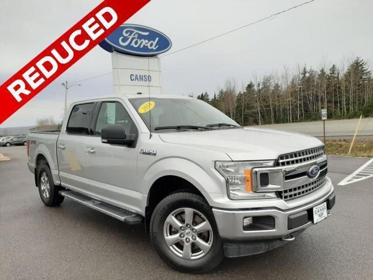 <p>2018 Ford F-150 XLT 4D SuperCrew 4WD<br />2.7L V6 EcoBoost<br />Ingot Silver<br /><br />Call (902) 625-1338 or (888) 625-1338 for more information, or come by Canso Ford and drive it for yourself!<br /><br />One Owner, Fresh MVI, Tailgate Step, 3.55 Axle Ratio, 4.2 LCD Productivity Screen in Instrument Cluster, 7 Speakers, 8-Way Power Drivers Seat, Auxiliary Transmission Oil Cooler, Block heater, BoxLink Cargo Management System, Chrome 2-Bar Style Grille, Chrome Door & Tailgate Handles w/Body-Colour Bezel, Chrome Step Bars, Class IV Trailer Hitch Receiver, Cloth 40/20/40 Front Seat, Delay-off headlights, Dual Power Glass/Manual Folding Heated Mirrors, Electronic Stability Control, Equipment Group 301A Mid, Exterior parking camera rear: With Dynamic Hitch Assist, Front fog lights, Front reading lights, Fully automatic headlights, Illuminated entry, Leather-Wrapped Steering Wheel, Low tire pressure warning, Outside temperature display, Power windows, Power-Adjustable Pedals, Pro Trailer Backup Assist, Radio: Single-CD w/SiriusXM Satellite, Rear Under-Seat Storage, Rear Window Fixed Privacy Glass, Remote keyless entry, Security system, Single-Tip Chrome Exhaust, Steering wheel mounted audio controls, SYNC Voice Activated Connectivity System, Telescoping steering wheel, Tilt steering wheel, Trailer Tow Package, Upgraded Front Stabilizer Bar, Wheels: 18 Chrome-Like PVD, XTR 4x4 Decal, XTR Package.<br /><br />Benefits of shopping at Canso Ford: <br />- Carfax report with every quality pre-owned vehicle <br />- Full tank of fuel with every quality pre-owned vehicle <br />- 1-Year Tire and Rim Protection with every quality pre-owned vehicle.</p>