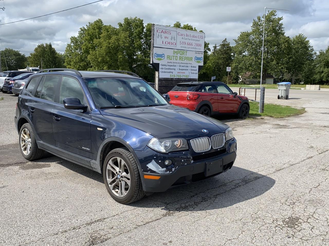 <p><span style=text-decoration: underline;><em><span style=font-size: 14pt;><strong>2010 BMW X3 30i AS IS SPECIAL!</strong></span></em></span></p><p>&nbsp;</p><p><span style=font-size: 14pt;><strong>CARS IN LOBO LTD. (Buy - Sell - Trade - Finance)&nbsp;<br />TEXT 24/7 - 226 927 2414<br />Office# - 519 666 2800</strong></span></p><p><span style=font-size: 12pt;>-> LOCATION&nbsp;<a title=Location  href=https://www.google.com/maps/place/Cars+In+Lobo+LTD/@42.9998602,-81.4226374,15z/data=!4m5!3m4!1s0x0:0xcf83df3ed2d67a4a!8m2!3d42.9998602!4d-81.4226374 target=_blank rel=noopener>6355 Egremont Dr N0L 1R0 - 6 KM from fanshawe park rd and hyde park rd in London ON</a><br />-> Quality pre owned local vehicles. CARFAX available for all vehicles&nbsp;<br />-> Certification is INCLUDED in price (UNLESS STATED AS IS) or ask about our AS IS pricing<br />-> We offer Extended Warranty on our vehicles inquire for more Info<br /></span><span style=font-size: small;><span style=font-size: 12pt;>-> All Trade ins welcome (Vehicles,Watercraft, Motorcycles etc.)</span><br /><span style=font-size: 12pt;>-> Financing Available on most vehicles&nbsp;<a title=FINANCING APP href=https://carsinlobo.ca/fast-loan-approvals/ target=_blank rel=noopener>APPLY NOW -> FINANCING APP</a></span><br /><span style=font-size: 12pt;>-> Register & license vehicle for you (Licensing Extra)</span><br /><span style=font-size: 12pt;>-> No hidden fees, Pressure free shopping & most competitive pricing.&nbsp;<br /></span></span></p><p><span style=font-size: small;><span style=font-size: 12pt;>MORE QUESTIONS? FEEL FREE TO CALL (519 666 2800)/TEXT (226 927 2414)/EMAIL (Sales@carsinlobo.ca)</span></span></p><p><span style=color: #3e4153; background-color: #f9f9f9;>This vehicle is being sold as is, unfit, not e-tested and is not represented as being in a road worthy condition, mechanically sound or maintained at any guaranteed level of quality. The vehicle may not be fit for use as a means of transportation and may require substantial repairs at the purchasers expense. It may not be possible to register the vehicle to be driven in its current condition.</span></p>