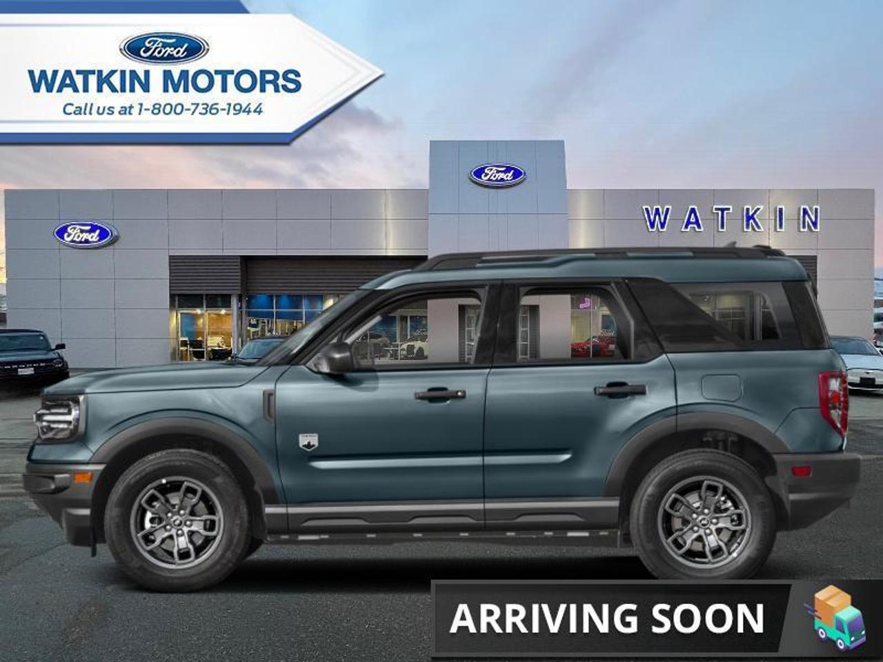 <p><strong>Sunroof, Ford Co-Pilot360 Assist+, Class II Trailer Tow Package, Convenience Package!</strong><br /><br /><br /><br />If you want true off-road ruggedness in an urban, friendly package, look no further than this Ford Bronco Sport. <br /><br />A compact footprint, an iconic name, and modern luxury come together to make this Bronco Sport and instant classic. Whether your next adventure takes you deep into the rugged wilds, or into the rough and rumble city, this Bronco Sport is exactly what you need. With enough cargo space for all of your gear, the capability to get you anywhere, and a manageable footprint, theres nothing quite like this Ford Bronco Sport.<br /><br />This area 51 SUV has an automatic transmission and is powered by a 181HP 1.5L 3 Cylinder Engine.<br /><br />Our Bronco Sports trim level is Big Bend. This Bronco Sport Big Bend adds heated side mirrors, front fog lamps, power seats, proximity key, automatic climate control, heated seats, easy clean upholstery and remote engine start for a feeling even bigger than its namesake National Park. It also includes unique aluminum wheels, LED accent lighting, Co-Pilot360, a useful flip-up rear window and black exterior trim. On the inside, it features a SYNC 3 infotainment system with an 8 inch touchscreen and is paired with Apple CarPlay and Android Auto, a smart charging USB port, 60/40 split-fold rear seats, remote keyless entry, FordPass Connect. It helps keep you safe with lane keeping assist, automatic emergency braking, blind spot monitoring and rear cross traffic alert. This vehicle has been upgraded with the following features: Sunroof, Ford Co-pilot360 Assist+, Class Ii Trailer Tow Package, Convenience Package. <br /><br />View the original window sticker for this vehicle with this url <strong><a href=http://www.windowsticker.forddirect.com/windowsticker.pdf?vin=3FMCR9B61NRD85967 target=_blank rel=noopener>http://www.windowsticker.forddirect.com/windowsticker.pdf?vin=3FMCR9B61NRD85967</a></strong>.<br /><br />To apply right now for financing use this link : <a href=http://www.watkinmotors.com/new/apply-for-credit.html target=_blank rel=noopener>http://www.watkinmotors.com/new/apply-for-credit.html</a><br /><br /><br />4.99% financing for 84 months. <br />Buy this vehicle now for the lowest bi-weekly payment of <strong>$291.35</strong> with $0 down for 84 months @ 4.99% APR O.A.C. ( Plus applicable taxes - 595 Documentation Fee / Total Obligation of $53025 ). Incentives expire 2022-10-31. See dealer for details. <br /><br />Watkin Motors is a family run Ford Dealership serving the Okanagan Valley with the Best Prices, Selection & Service since 1915.<br /><br />Taking Care of Customers...for Life!<br /><br />Come by and check out our fleet of 20+ used cars and trucks and 90+ new cars and trucks for sale in Vernon. o~o</p>