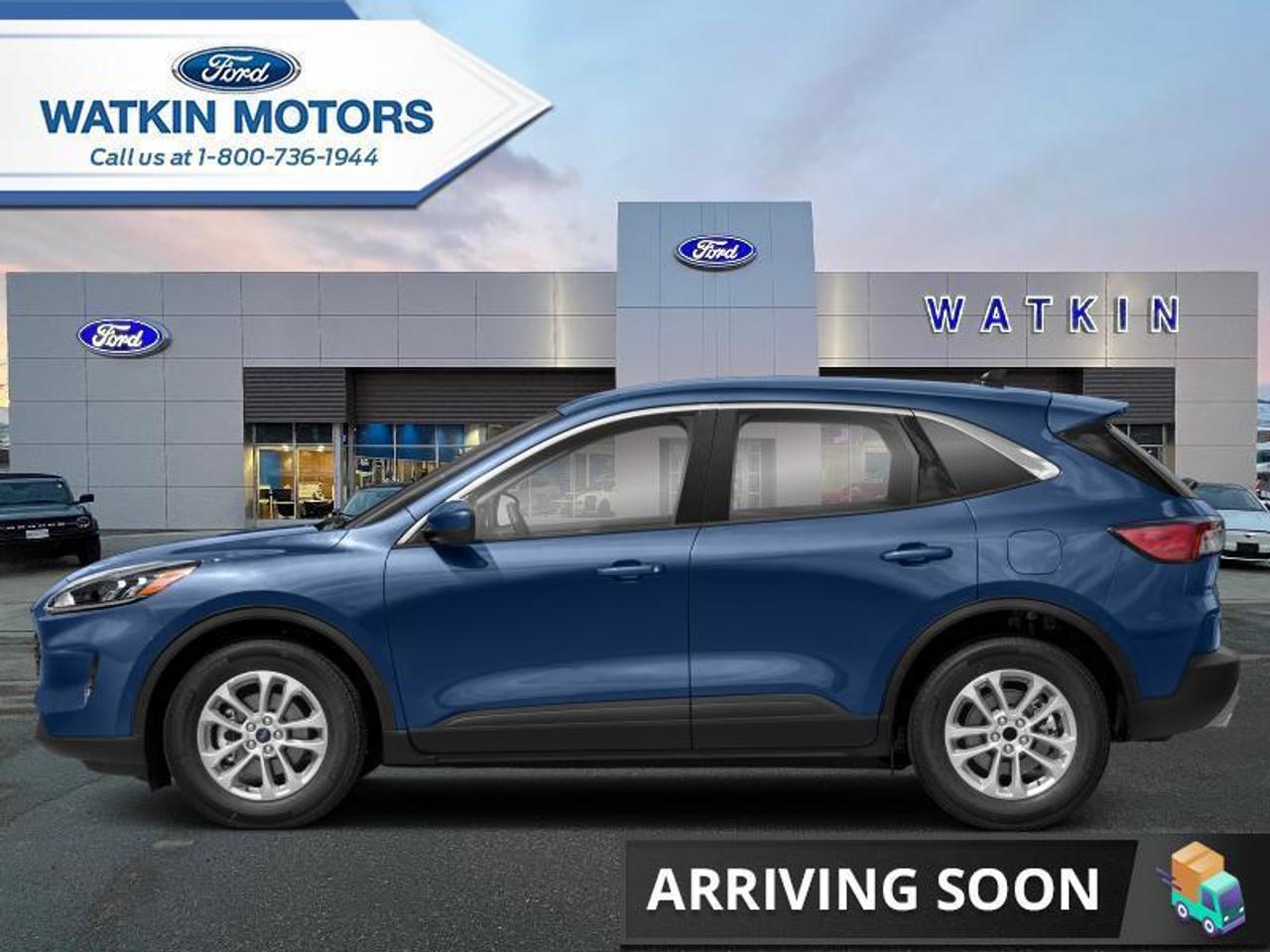 <b>200A Equipment Group, Ford Co-Pilot360 Assist+, Cold Weather Package, SE Sport Appearance Package!</b><br> <br> <br> <br>  Unique and classy, this Ford Escape offers everything youre looking for in a mid sized SUV. <br> <br>The Ford Escape was built for an active lifestyle and offers plenty of options for you to hit the road in your own individual style. Whether you need a family SUV for soccer practice, a capable adventure vehicle, or both, the versatile Ford Escape has you covered. Built for those who live on the go, the Ford Escape was made to be unstoppable.<br> <br> This atlas blue metallic SUV  has an automatic transmission and is powered by a  181HP 1.5L 3 Cylinder Engine.<br> <br> Our Escapes trim level is SE AWD. Upgrading to this Ford Escape SE is a great choice as it comes loaded with heated front seats, stylish aluminum wheels and Fords SYNC 3 infotainment system complete with a large touchscreen, Apple CarPlay and Android Auto. Additional features include SiriusXM radio, FordPass Connect 4G LTE, a smart device remote starter and unique exterior accents. For added convenience and safety this Escape also comes with a 60-40 split-folding rear seat, remote keyless entry with a proximity key plus Ford Co-Pilot360 that features lane keep assist, a rear view camera, blind spot detection, automatic emergency braking and cross traffic alert. This vehicle has been upgraded with the following features: 200a Equipment Group, Ford Co-pilot360 Assist+, Cold Weather Package, Se Sport Appearance Package. <br><br> View the original window sticker for this vehicle with this url <b><a href=http://www.windowsticker.forddirect.com/windowsticker.pdf?vin=1FMCU9G64NUB38894 target=_blank>http://www.windowsticker.forddirect.com/windowsticker.pdf?vin=1FMCU9G64NUB38894</a></b>.<br> <br>To apply right now for financing use this link : <a href=http://www.watkinmotors.com/new/apply-for-credit.html target=_blank>http://www.watkinmotors.com/new/apply-for-credit.html</a><br><br> <br/>    4.99% financing for 84 months. <br> Buy this vehicle now for the lowest bi-weekly payment of <b>$257.31</b> with $0 down for 84 months @ 4.99% APR O.A.C. ( Plus applicable taxes -  595 Documentation Fee    / Total Obligation of $46830  ).  Incentives expire 2022-10-31.  See dealer for details. <br> <br>Watkin Motors is a family run Ford Dealership serving the Okanagan Valley with the Best Prices, Selection & Service since 1915.<br> <br>Taking Care of Customers...for Life!<br><br> Come by and check out our fleet of 20+ used cars and trucks and 90+ new cars and trucks for sale in Vernon.  o~o