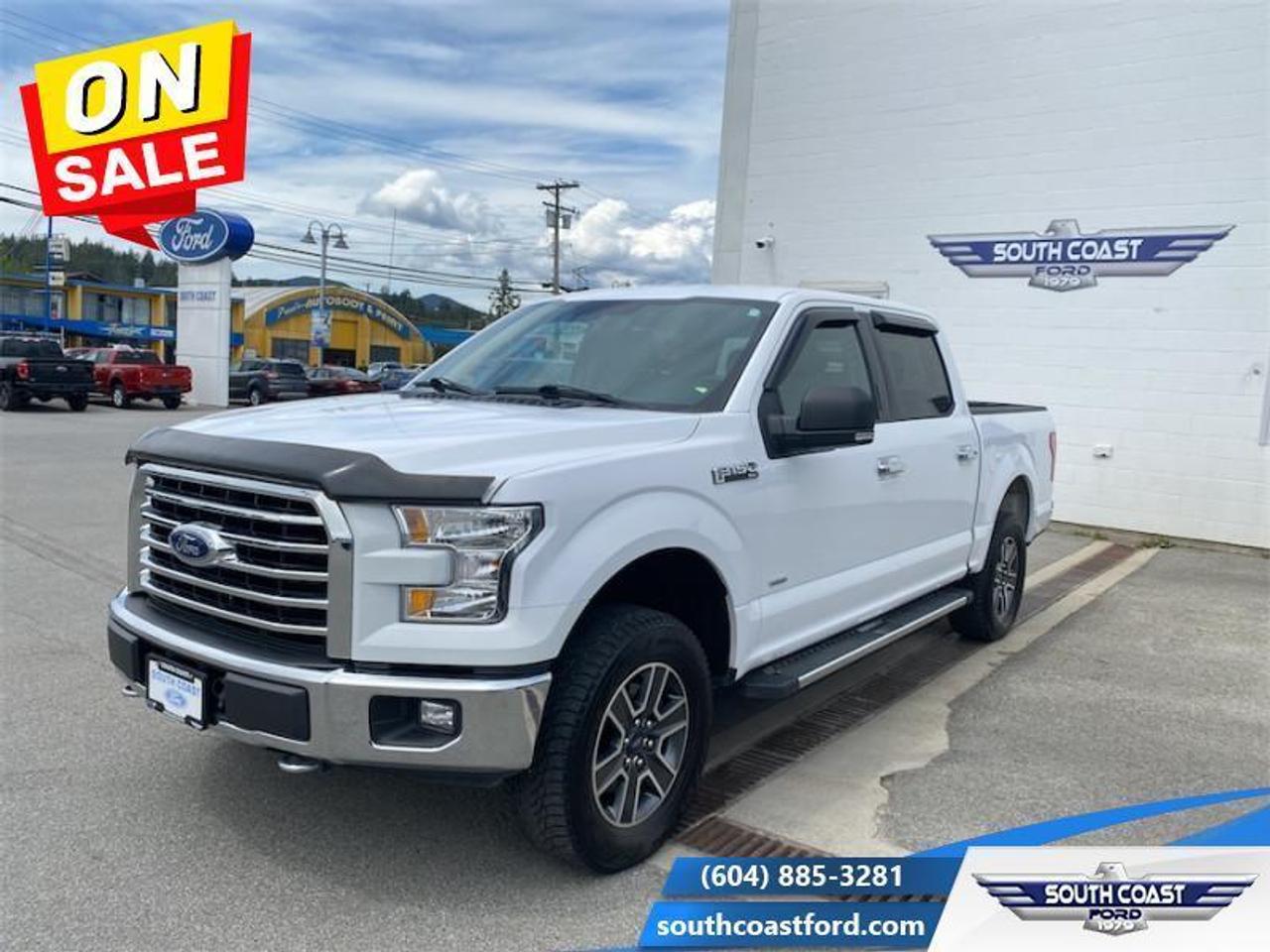 <b>Navigation, FX4 Off-Road Package, Rear View Camera, Reverse Sensing System, Remote Engine Start!</b><br> <br>  Compare at $43585 - Our Price is just $40593! <br> <br>   Smart engineering, impressive tech, and rugged styling make the F-150 hard to pass up. This  2017 Ford F-150 is for sale today in Sechelt. <br> <br>High-strength, military-grade aluminum construction in the body of this F-150 cuts out weight without sacrificing toughness. The drivetrain at the heart of the F-150 delivers the power and torque you need to get the job done. The perfect truck for work and play, this Ford gives you the power you need, the features you want, and the style you crave. This  Crew Cab 4X4 pickup  has 101,607 kms. Its  oxford white in colour  and is completely accident free based on the <a href=https://vhr.carfax.ca/?id=cO4jT43AoeFTJFMm3DQOxupHdVO21Am7 target=_blank>CARFAX Report</a> . It has a 10 speed auto transmission and is powered by a  375HP 3.5L V6 Cylinder Engine.  <br> <br> Our F-150s trim level is XLT. The XLT trim on this F-150 is a work truck that offers an excellent blend of features and value. It gives you the power and handling you need with features like AdvanceTrac electronic stability control, roll stability control, tow/haul mode, sport mode, a fully boxed frame, and trailer sway control. On the exterior, you get automatic halogen headlights, fog lights, a chrome grille, chrome bumpers, cargo lights, and cargo tie-down hooks. Creature comforts and safety features include SYNC infotainment with Bluetooth and SiriusXM satellite radio, air conditioning, a productivity screen, safety canopy side-curtain airbags, anti-lock brakes, remote keyless entry, curve control, perimeter alarm, S.O.S. post-crash alert system, and SecuriLock anti-theft system. This vehicle has been upgraded with the following features: Navigation, Fx4 Off-road Package, Rear View Camera, Reverse Sensing System, Remote Engine Start, Sync, Tailgate Step. <br> To view the original window sticker for this vehicle view this <a href=http://www.windowsticker.forddirect.com/windowsticker.pdf?vin=1FTEW1EG1HKC78213 target=_blank>http://www.windowsticker.forddirect.com/windowsticker.pdf?vin=1FTEW1EG1HKC78213</a>. <br/><br> <br>To apply right now for financing use this link : <a href=https://www.southcoastford.com/financing/ target=_blank>https://www.southcoastford.com/financing/</a><br><br> <br/><br> Buy this vehicle now for the lowest bi-weekly payment of <b>$305.66</b> with $0 down for 84 months @ 9.49% APR O.A.C. ( Plus applicable taxes -  and $595 Administration Fee included   / Total Obligation of $56224  ).  See dealer for details. <br> <br>Call South Coast Ford Sales or come visit us in person. Were convenient to Sechelt, BC and located at 5606 Wharf Avenue. and look forward to helping you with your automotive needs.<br><br> Come by and check out our fleet of 20+ used cars and trucks and 50+ new cars and trucks for sale in Sechelt.  o~o