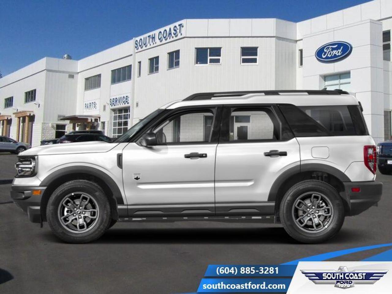 <b>Sunroof, Ford Co-Pilot360 Assist+, Wireless Charging, Class II Trailer Tow Package, Convenience Package!</b><br> <br>   Designed for every adventurer, this Bronco Sport gets you out into the wild, and back again. <br> <br>A compact footprint, an iconic name, and modern luxury come together to make this Bronco Sport an instant classic. Whether your next adventure takes you deep into the rugged wilds, or into the rough and rumble city, this Bronco Sport is exactly what you need. With enough cargo space for all of your gear, the capability to get you anywhere, and a manageable footprint, theres nothing quite like this Ford Bronco Sport.<br> <br> This oxford white SUV  has a 8 speed auto transmission and is powered by a  181HP 1.5L 3 Cylinder Engine.<br> <br> Our Bronco Sports trim level is Big Bend. This Bronco Big Bend steps things up with heated cloth front seats that feature power lumbar adjustment, along with SiriusXM streaming radio and exclusive aluminum wheels. Also standard include voice-activated automatic air conditioning, 8-inch SYNC 3 powered infotainment screen with Apple CarPlay and Android Auto, smart charging USB type-A and type-C ports, 4G LTE mobile hotspot internet access, proximity keyless entry with remote start, and a robust terrain management system that features the trademark Go Over All Terrain (G.O.A.T.) driving modes. Additional features include Ford Co-Pilot360 with blind spot detection, rear cross traffic alert and pre-collision assist with automatic emergency braking, lane keeping assist, lane departure warning, forward collision alert, driver monitoring alert, a rear view camera, and so much more. This vehicle has been upgraded with the following features: Sunroof, Ford Co-pilot360 Assist+, Wireless Charging, Class Ii Trailer Tow Package, Convenience Package, Securicode Keyless Entry, Fog Lamps. <br><br> View the original window sticker for this vehicle with this url <b><a href=http://www.windowsticker.forddirect.com/windowsticker.pdf?vin=3FMCR9B68PRD04370 target=_blank>http://www.windowsticker.forddirect.com/windowsticker.pdf?vin=3FMCR9B68PRD04370</a></b>.<br> <br>To apply right now for financing use this link : <a href=https://www.southcoastford.com/financing/ target=_blank>https://www.southcoastford.com/financing/</a><br><br> <br/>    5.99% financing for 84 months. <br> Buy this vehicle now for the lowest bi-weekly payment of <b>$316.95</b> with $0 down for 84 months @ 5.99% APR O.A.C. ( Plus applicable taxes -  and $595 Administration Fee included   / Total Obligation of $58279  ).  Incentives expire 2023-02-28.  See dealer for details. <br> <br>Call South Coast Ford Sales or come visit us in person. Were convenient to Sechelt, BC and located at 5606 Wharf Avenue. and look forward to helping you with your automotive needs. <br><br> Come by and check out our fleet of 20+ used cars and trucks and 50+ new cars and trucks for sale in Sechelt.  o~o