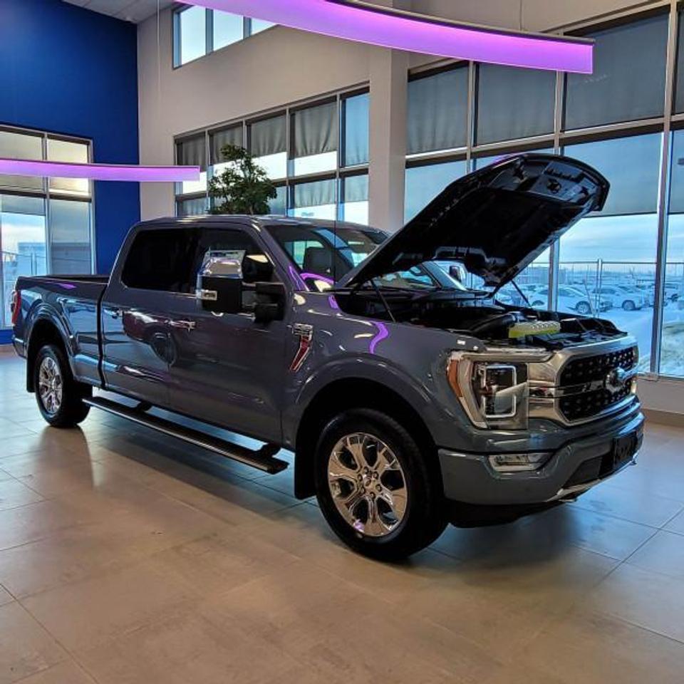 <b>Leather Seats, FX4 Off-Road Package, 20-inch Polished Aluminum Wheels, Park Assist, Max Trailer Tow Package!</b><br> <br>   For a truck that simply does more, and looks better doing it, the Ford F-150 is an obvious choice. <br> <br>The perfect truck for work or play, this versatile Ford F-150 gives you the power you need, the features you want, and the style you crave! With high-strength, military-grade aluminum construction, this F-150 cuts the weight without sacrificing toughness. The interior design is first class, with simple to read text, easy to push buttons and plenty of outward visibility. With productivity at the forefront of design, the F-150 makes use of every single component was built to get the job done right!<br> <br> This azure grey Crew Cab 4X4 pickup   has a 10 speed automatic transmission and is powered by a  400HP 3.5L V6 Cylinder Engine.<br> <br> Our F-150s trim level is Platinum. Upgrading to this ultra premium Ford F-150 Platinum is a great choice as it comes fully loaded with premium features such as leather heated and cooled seats, satin chrome exterior accents, a proximity key with push button start, pro trailer backup assist and Ford Co-Pilot360 that features blind spot detection, evasion assist, pre-collision assist, parking sensors, automatic emergency braking and lane keep assist. Additional features include exclusive aluminum wheels, SYNC 4 with enhanced voice recognition featuring connected navigation, Apple CarPlay and Android Auto, FordPass Connect 4G LTE, adaptive cruise control, power adjustable pedals and running boards, a premium Bang and Olufsen sound system with SiriusXM radio, cargo box lights, a smart device remote engine start, a heated leather steering wheel and a useful 360 degree view camera to help when backing out of tight spaces. This vehicle has been upgraded with the following features: Leather Seats, Fx4 Off-road Package, 20-inch Polished Aluminum Wheels, Park Assist, Max Trailer Tow Package, Advanced Security Pack Removal. <br><br> View the original window sticker for this vehicle with this url <b><a href=http://www.windowsticker.forddirect.com/windowsticker.pdf?vin=1FTFW1E87PFA22579 target=_blank>http://www.windowsticker.forddirect.com/windowsticker.pdf?vin=1FTFW1E87PFA22579</a></b>.<br> <br>To apply right now for financing use this link : <a href=https://www.fortmotors.ca/apply-for-credit/ target=_blank>https://www.fortmotors.ca/apply-for-credit/</a><br><br> <br/><br>Make your deal 100% online. Configure payments, get an instant trade value, see all the incentives... even negotiate! <a target=_blank href=https://deal-proposal.com/apps/deal_proposal/make_your_deal.html?vin=1FTFW1E87PFA22579&dealer_id=28886>https://deal-proposal.com/apps/deal_proposal/make_your_deal.html?vin=1FTFW1E87PFA22579&dealer_id=28886</a><br> <br/> Total  cash rebate of $4000 is reflected in the price. Credit includes $4,000 Delivery Allowance.  5.99% financing for 84 months.  Incentives expire 2023-06-28.  See dealer for details. <br> <br>Come down to Fort Motors and take it for a spin!<p><br> Come by and check out our fleet of 60+ used cars and trucks and 30+ new cars and trucks for sale in Fort St John.  o~o