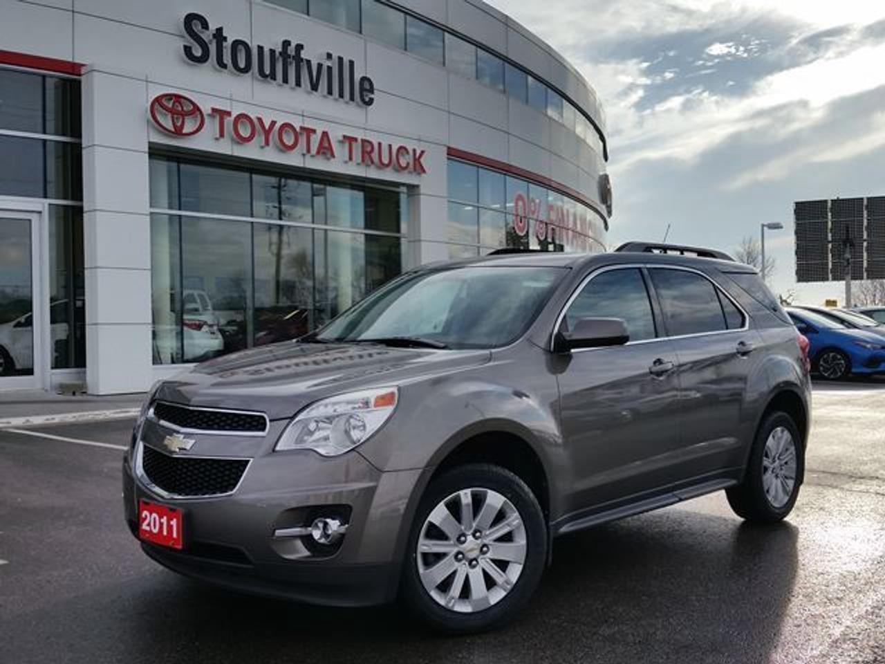 This Espresso Brown 2011 Chevrolet Equinox is the 1LT FWD Model. This SUV has had only ONE-Previous Owner and is Accident-Free! This Equinox is equipped with Alloy Rims, Cloth Seats, Power Windows / Locks / Mirrors, Keyless Entry, Fog Lamps and a WINTER TIRE PACKAGE! Recent Reconditioning on the vehicle includes 4 Brand NEW All-Season Tires, NEW Front Brake Pads and Rotors, and a Fresh Oil Change. Call in for more information and to book your Road Test Today!