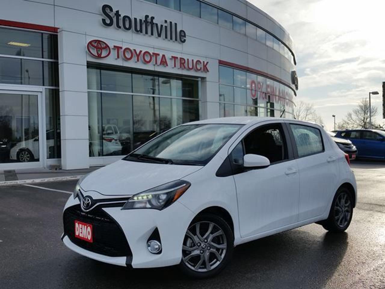 This Alpine White 2015 Toyota Yaris is the SE Model. This is a Demo model and all Current Toyota Lease and Finance Rates Apply! This Yaris SE is equipped with 16 Alloy Rims, Cruise Control, Keyless Entry, 6.1 inch Audio Display, Sport Seat Fabric, Leather Steering Wheel, Rear Spoiler, Fog Lamps and more! Lease Rates from 0.00% to 0.49% and Finance Rates from 0.00% - 1.99%. Original MSRP on this vehicle is $20,382 and is now Sale Priced at $18,983 plus HST!! Take advantage of the savings before this Yaris leaves the lot! Call in for more information and to book your Road Test Today!