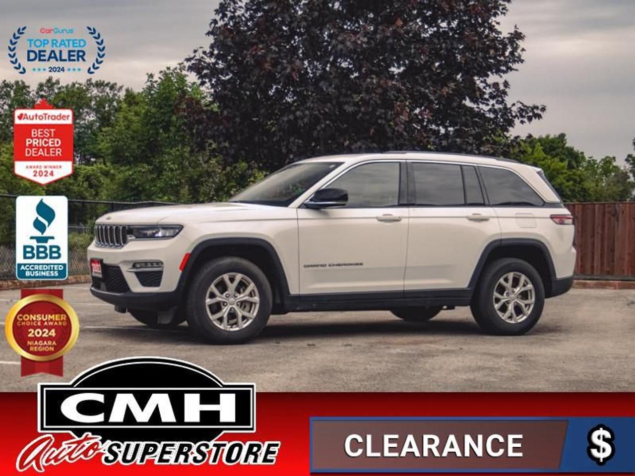 <b>LOADED 4X4 !! NAVIGATION, REAR CAMERA, PARKING SENSORS, BLIND SPOT, ADAPTIVE CRUISE CONTROL, LANE KEEPING, EMERGENCY BRAKING, APPLE CARPLAY, ANDROID AUTO, LEATHER, POWER SEATS, HEATED SEATS, HEATED STEERING WHEEL, POWER GATE, REMOTE START, 18-IN ALLOYS</b><br>  <br>CMH certifies that all vehicles meet DOUBLE the Ministry standards for Brakes and Tires<br><br> <br>    This  2023 Jeep Grand Cherokee is for sale today. <br> <br>This 2023 Jeep Grand Cherokee is second to none when it comes to performance, safety, and style. Improving on its legendary design with exceptional materials, elevated craftsmanship and innovative design unites to create an unforgettable cabin experience. With plenty of room for your adventure gear, enough seats for your whole family and incredible off-road capability, this 2023 Jeep Grand Cherokee has you covered! This  SUV has 71,010 kms. Its  bright white in colour  . It has an automatic transmission and is powered by a  293HP 3.6L V6 Cylinder Engine. <br> <br> Our Grand Cherokees trim level is Limited. This Limited trim provides unlimited luxury and capability with leather seats, a power liftgate, memory settings, remote start, and the Jeep Selec-Terrain traction management system. This Grand Cherokee is ready for the next adventure with heated seats, a heated steering wheel, proximity keyless entry, and the Uconnect 5 system with Android Auto, Apple CarPlay, wi-fi, Bluetooth, and wireless connectivity. This legendary SUV takes safety seriously with features like lane keep assist, distance pacing cruise with stop and go, parking sensors, blind spot monitoring, collision warning, fog lamps, and a rear view camera. This vehicle has been upgraded with the following features: Leather Seats,  Power Liftgate,  Remote Start,  Heated Seats,  Heated Steering Wheel,  Apple Carplay,  Android Auto. <br> To view the original window sticker for this vehicle view this <a href=http://www.chrysler.com/hostd/windowsticker/getWindowStickerPdf.do?vin=1C4RJHBGXPC539649 target=_blank>http://www.chrysler.com/hostd/windowsticker/getWindowStickerPdf.do?vin=1C4RJHBGXPC539649</a>. <br/><br> <br>To apply right now for financing use this link : <a href=https://www.cmhniagara.com/financing/ target=_blank>https://www.cmhniagara.com/financing/</a><br><br> <br/><br>Trade-ins are welcome! Financing available OAC ! Price INCLUDES a valid safety certificate! Price INCLUDES a 60-day limited warranty on all vehicles except classic or vintage cars. CMH is a Full Disclosure dealer with no hidden fees. We are a family-owned and operated business for over 30 years! o~o